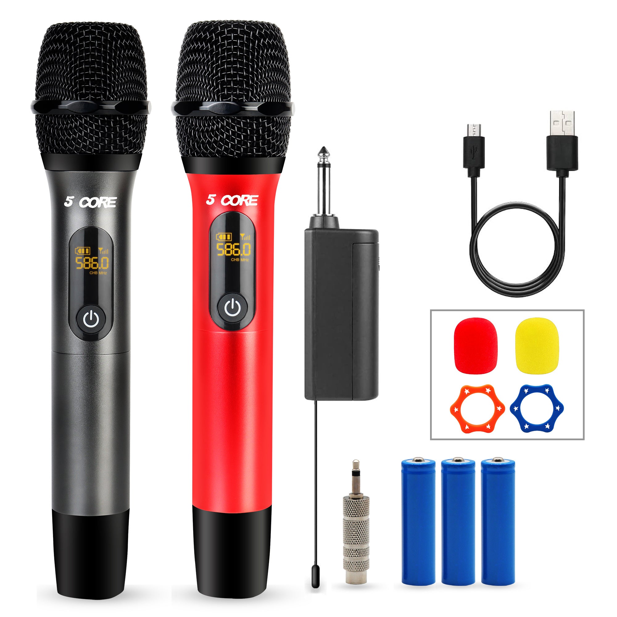 5 Core UHF Wireless Microphone • 210FT Max Range • Karaoke Dynamic Metal Mic • Cardioid Pickup • Cordless Rechargeable Microphones & Receiver for Singing DJ Church Speech WM UHF 02