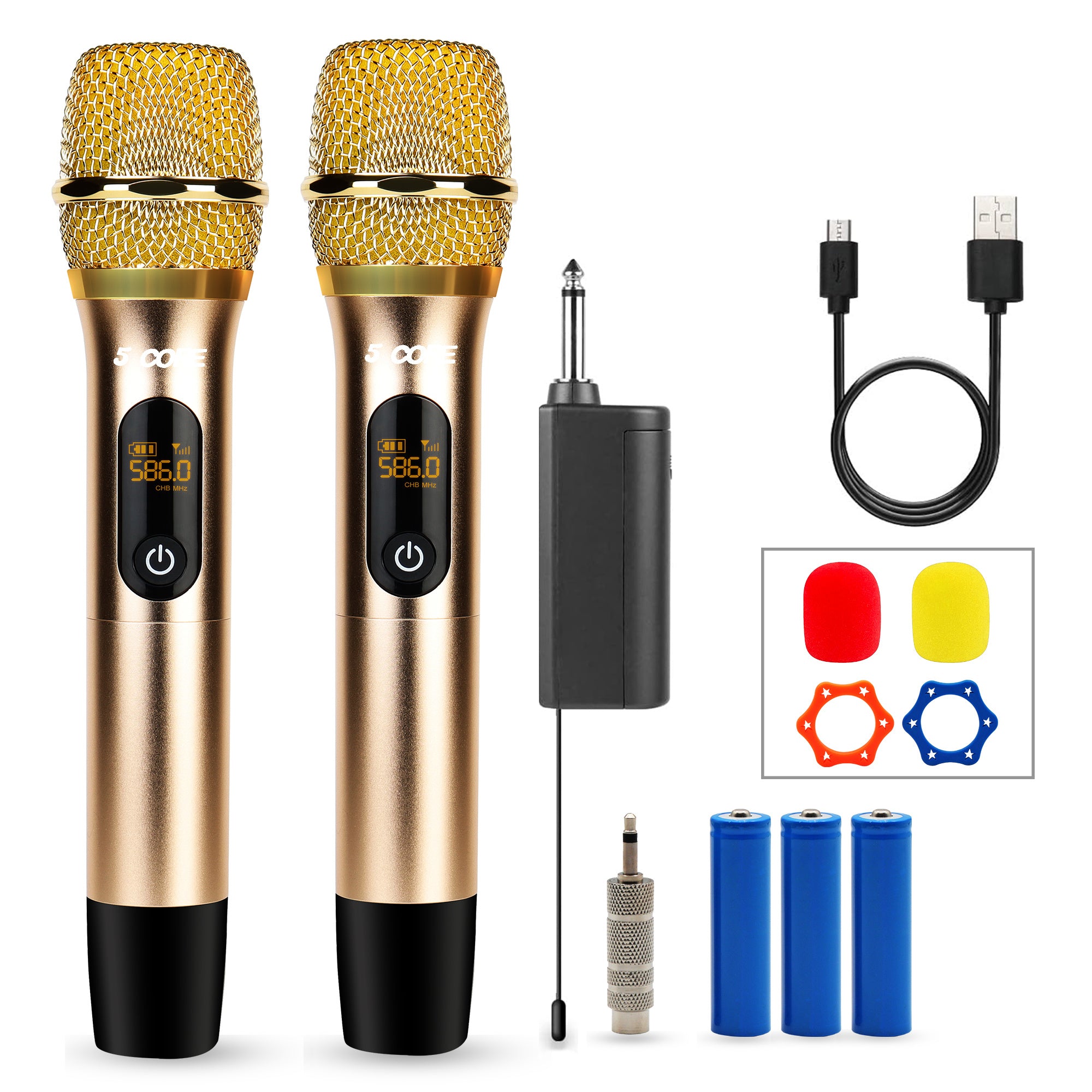 5 Core UHF Wireless Microphone • 210FT Max Range • Karaoke Dynamic Metal Mic • Cardioid Pickup • Cordless Rechargeable Microphones & Receiver for Singing DJ Church Speech WM UHF 02