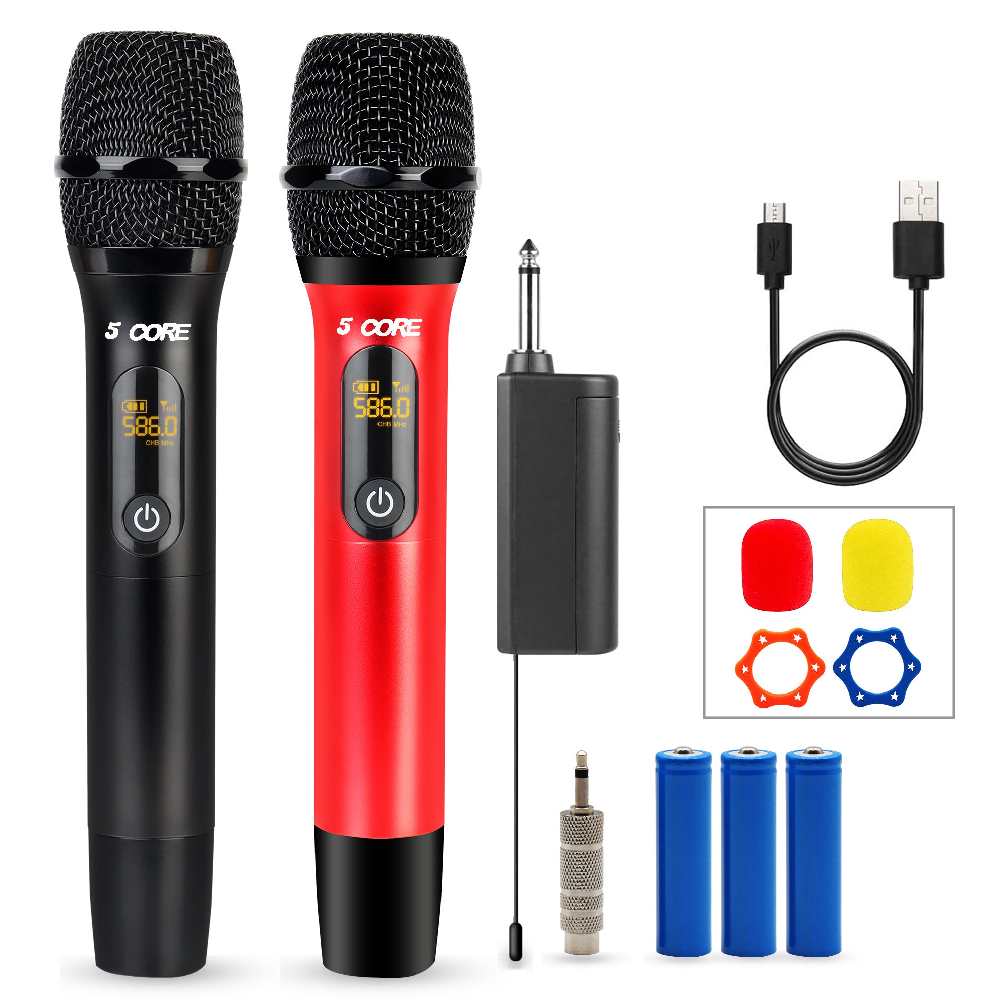 5 Core UHF Wireless Microphone • 210FT Max Range • Karaoke Dynamic Metal Mic • Cardioid Pickup • Cordless Rechargeable Microphones & Receiver for Singing DJ Church Speech WM UHF 02