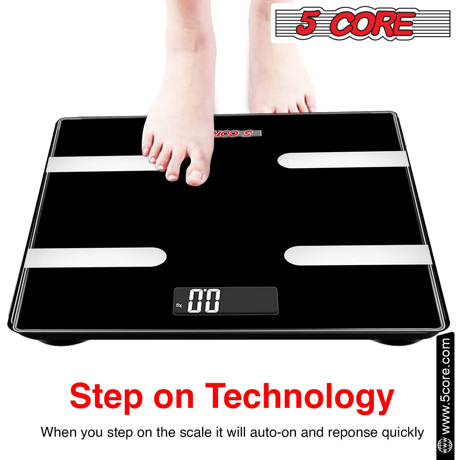 5 Core Bathroom Scale for Body Weight • Rechargeable Digital Scale w Smart App Sync via Bluetooth - BBS HL R BLK