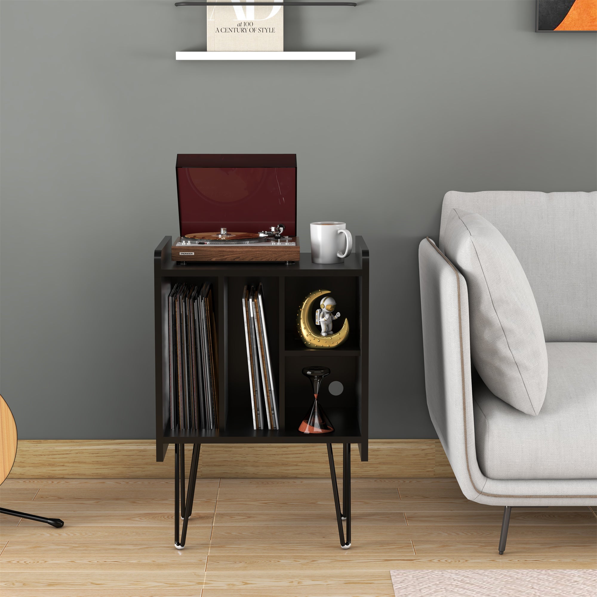 Four-Compartment Record Rack With Usb Port