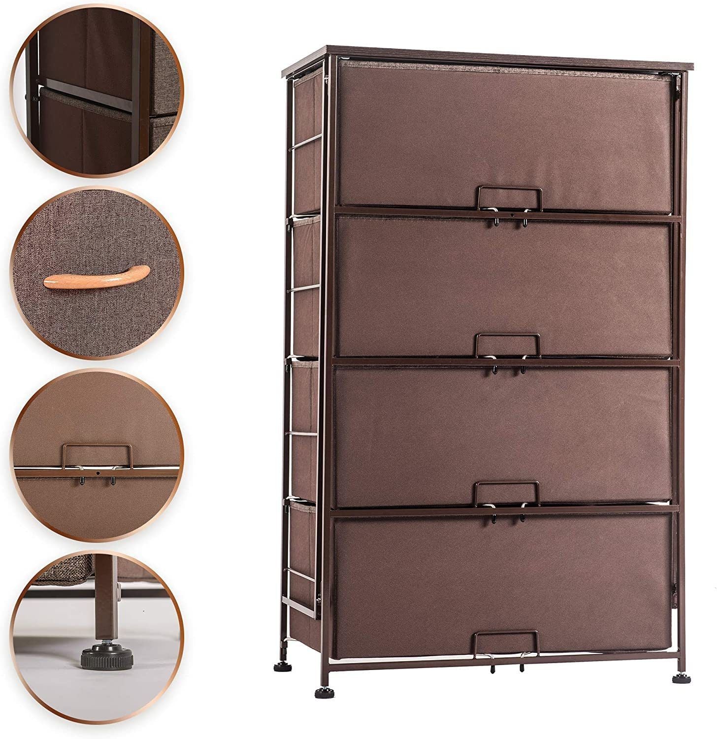 Fabric 4 Drawers Storage Organizer Unit Easy Assembly; Vertical Dresser Storage Tower for Closet; Bedroom; Entryway; Brown