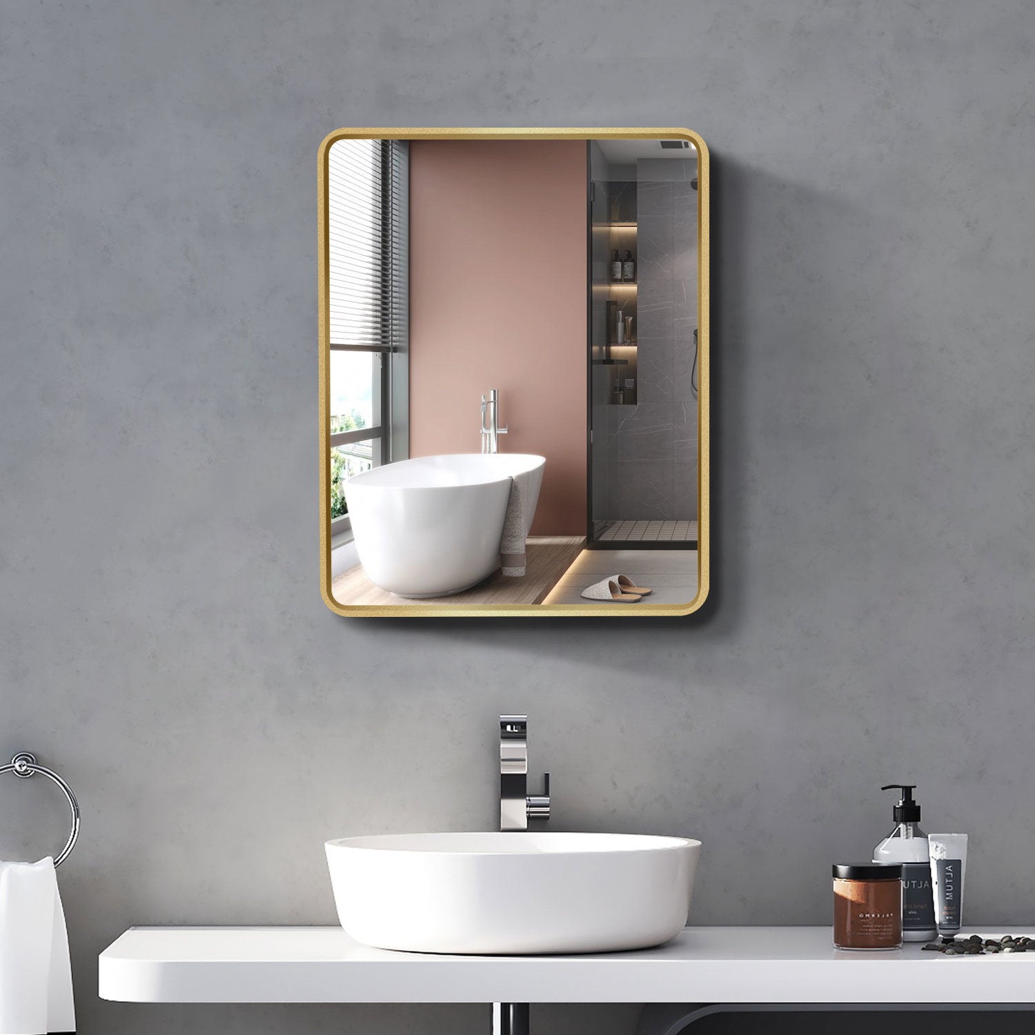 20x28 inch Gold Metal Framed Wall mount or Recessed Bathroom Medicine Cabinet with Mirror