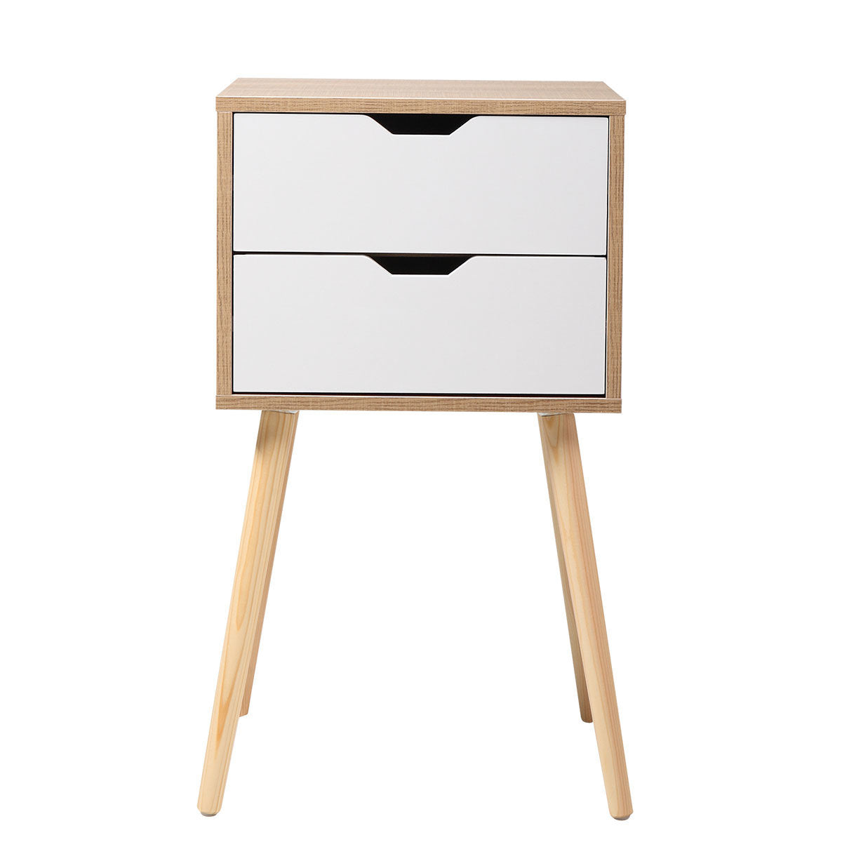 Set of 2 Wooden Modern Nightstand with 2 Drawers and 4 Solid Splayed Legs, Living Room Bedroom Furniture- White