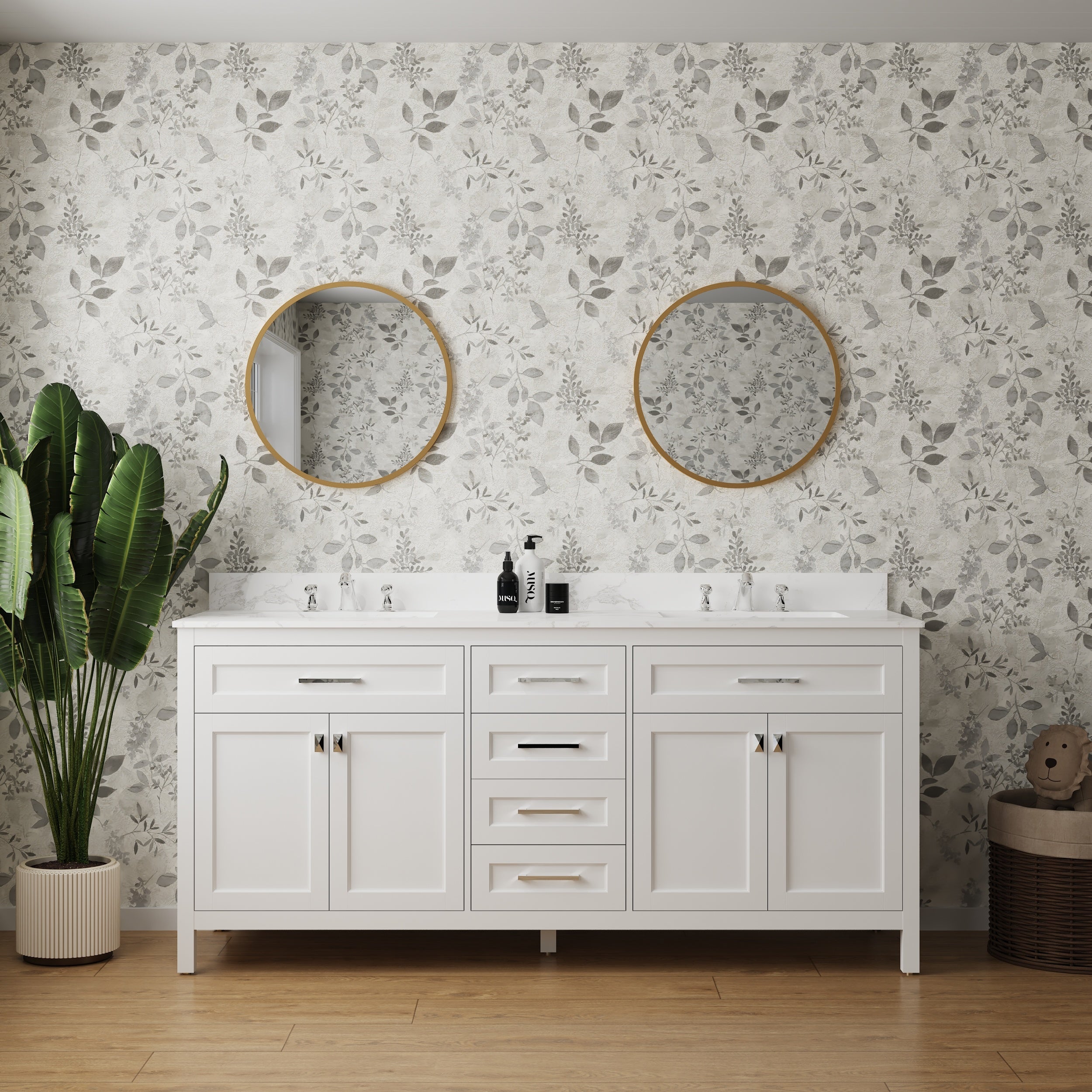 Vanity Sink Combo featuring a Marble Countertop, Bathroom Sink Cabinet, and Home Decor Bathroom Vanities - Fully Assembled White 72-inch Vanity with Sink 23V03-72WH