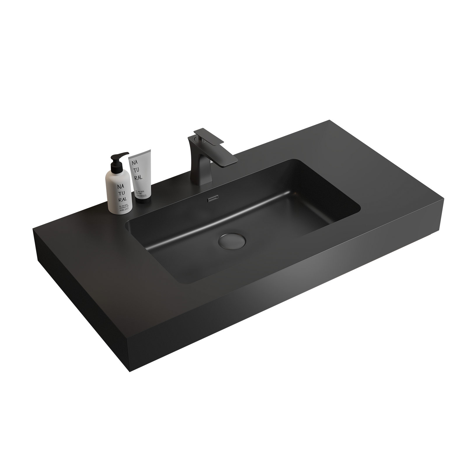 BB02-36-109, Integrated engineered quartz basin WITHOUT drain and faucet, matte black color