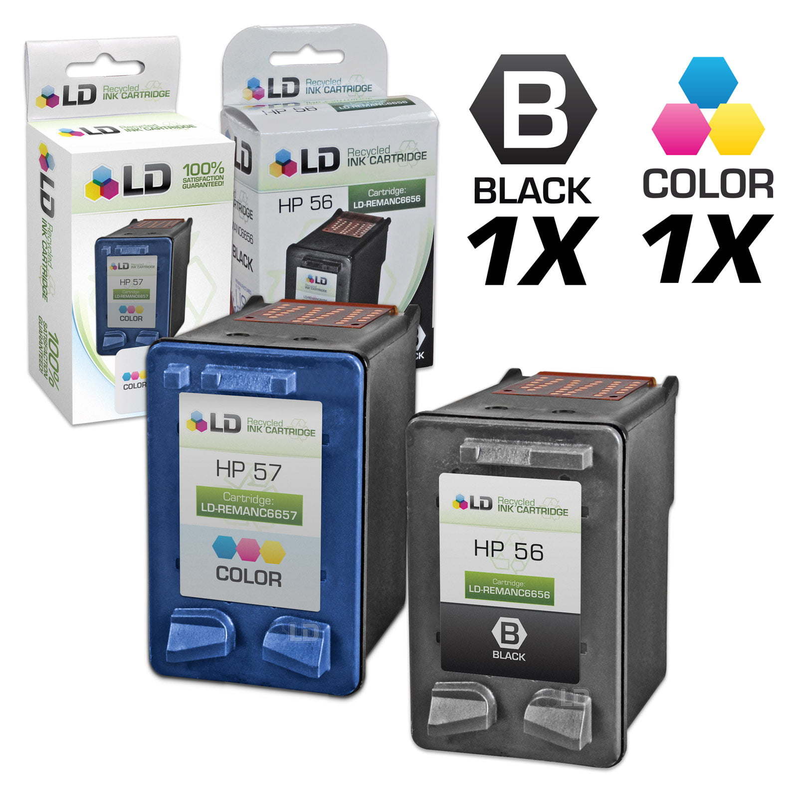 Remanufactured Hewlett Packard HP C6656AN (HP 56) and C6657AN (HP 57) Set of 2 Ink Cartridges: Includes 1 Black and 1 Color Cartridge