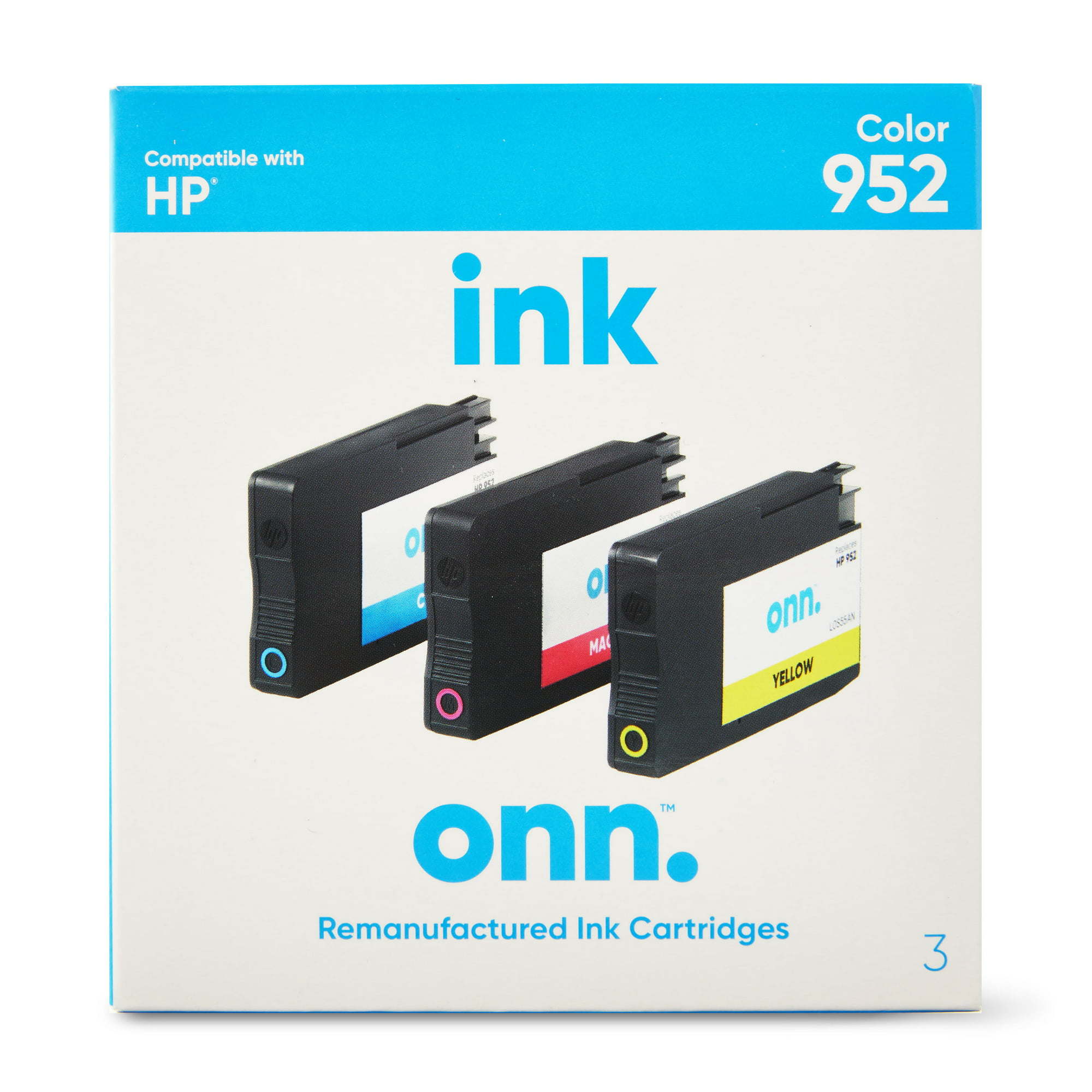 onn. Remanufactured 952 HP Standard Yield Ink Cartridges, Color, 3 Count