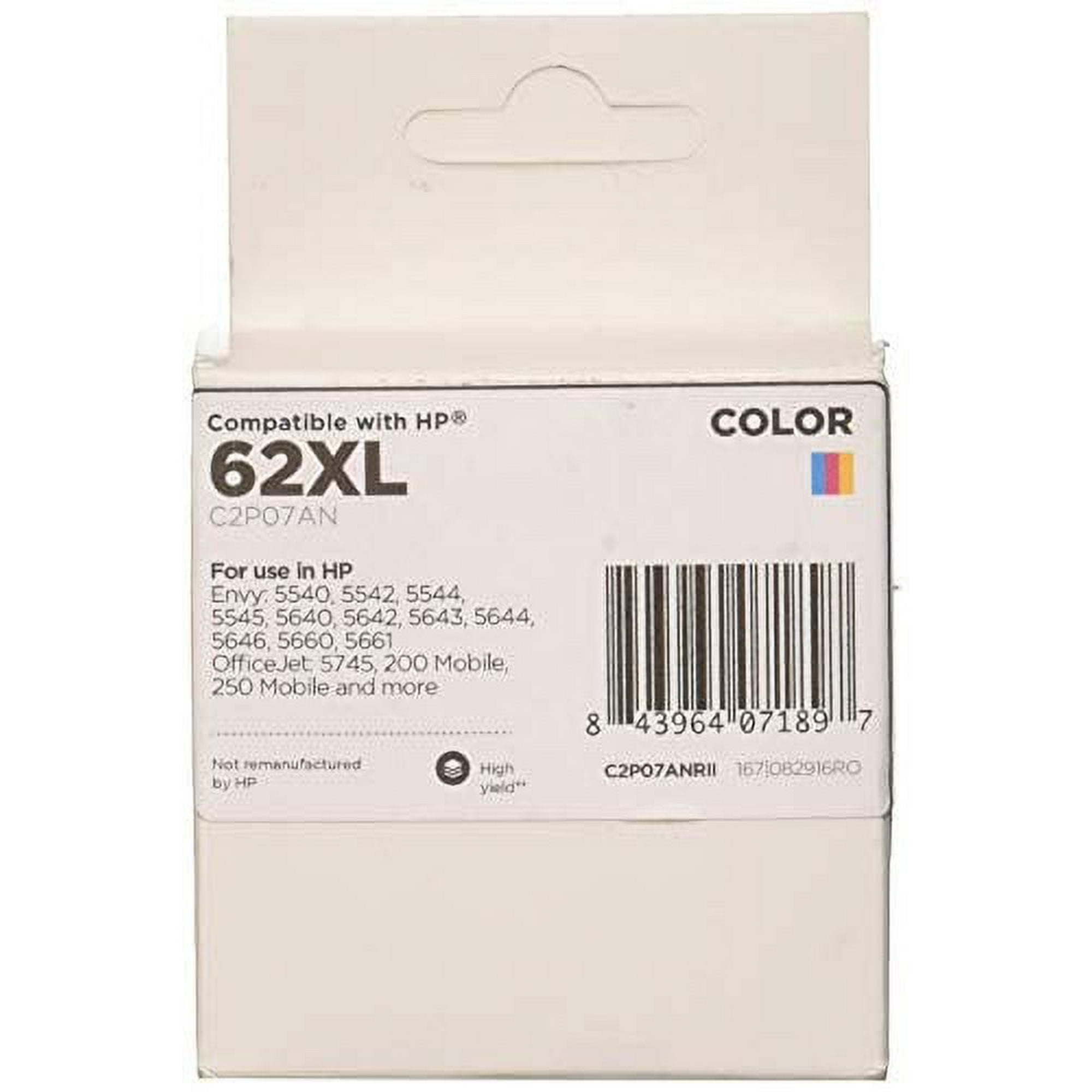 LD Remanufactured Replacement for HP 62XL / C2P07AN High Yield Color Ink Cartridge for ENVY 5540, 5541, 5542, 5544, 5545, 5546, 5548, 5549, 5640 & OfficeJet 5740, 5743, 5744, 6301, 8040, 8045