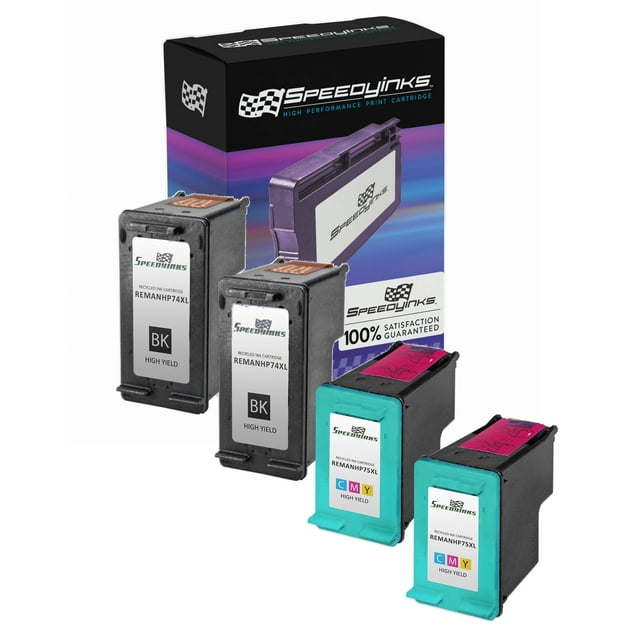 Speedy Remanufactured Cartridge Replacement for HP 74XL and HP 75XL High-Yield ( 2 Black, 2 Color, 4-Pack)