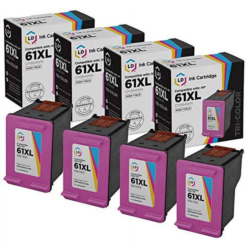 LD Remanufactured Replacement for HP 61XL CH564WN High Yield Tri-Color Ink Cartridge 4-Pack for DeskJet 1000, 1010, 1011, 1012, 1015, 1050, 1051, 1055, 1056, 1510, 1511, 1512, 1513, 1514, 2050, 2510