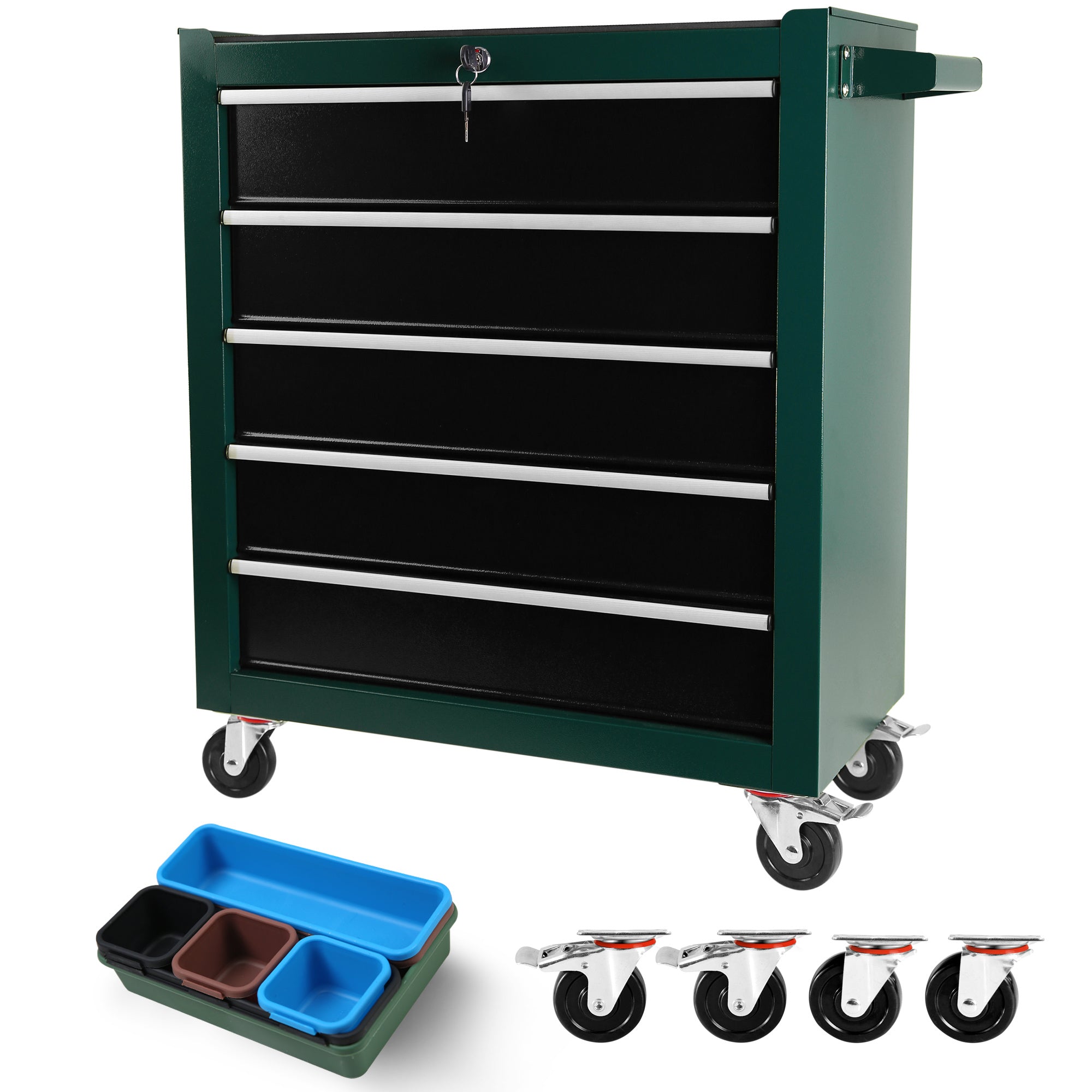 5-Drawers Rolling Tool Chest,Tool Cabinet on Wheels with Keyed Locking System and Drawer Liners,Tool Chest with Link Buckle and can be Combined to Large Cabinet Set,for Warehouse,Garage