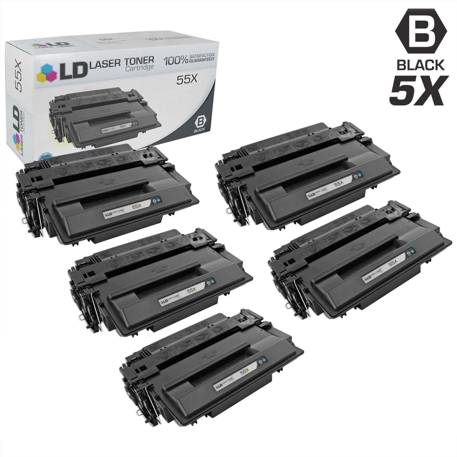 LD Products Compatible Toner Cartridge Replacements for HP 55X CE255X High Yield (Black, 5-Pack)