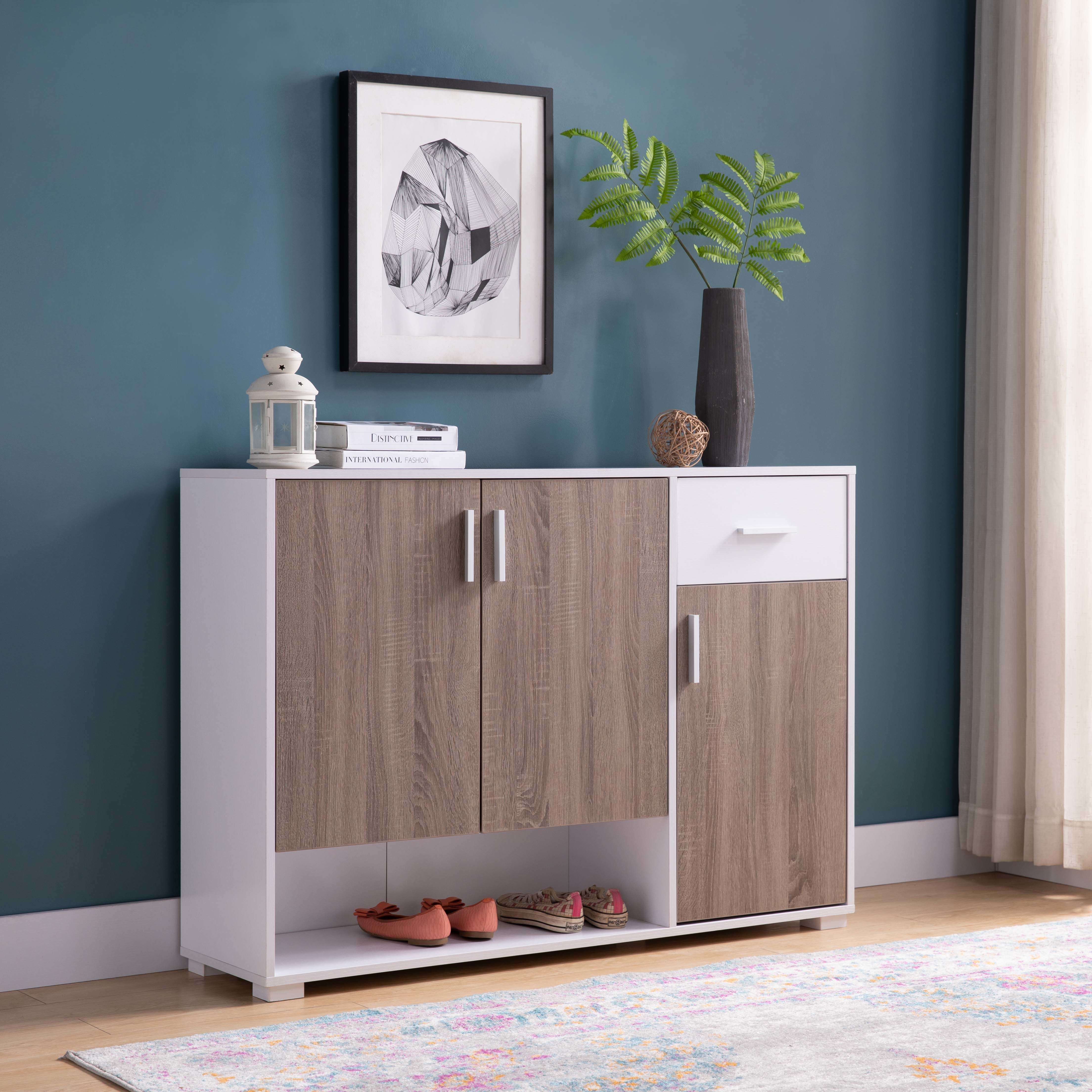 ID USA 223112 Shoe Cabinet White & Dark Taupe