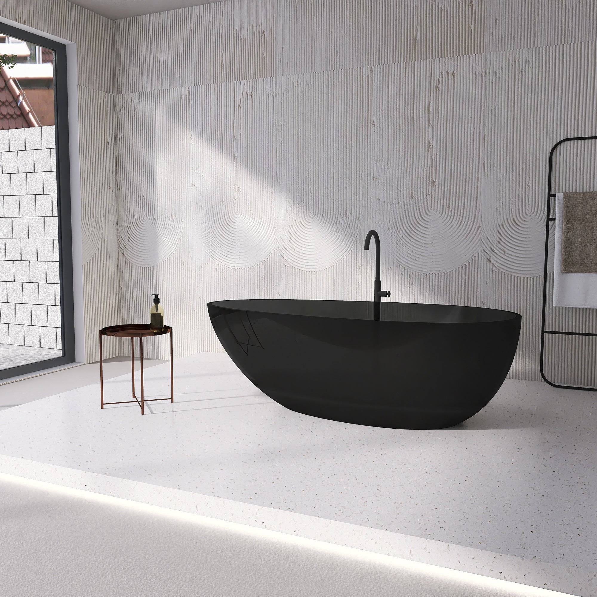 67.8 inch translucent black artificial stone solid surface freestanding bathroom bathtub