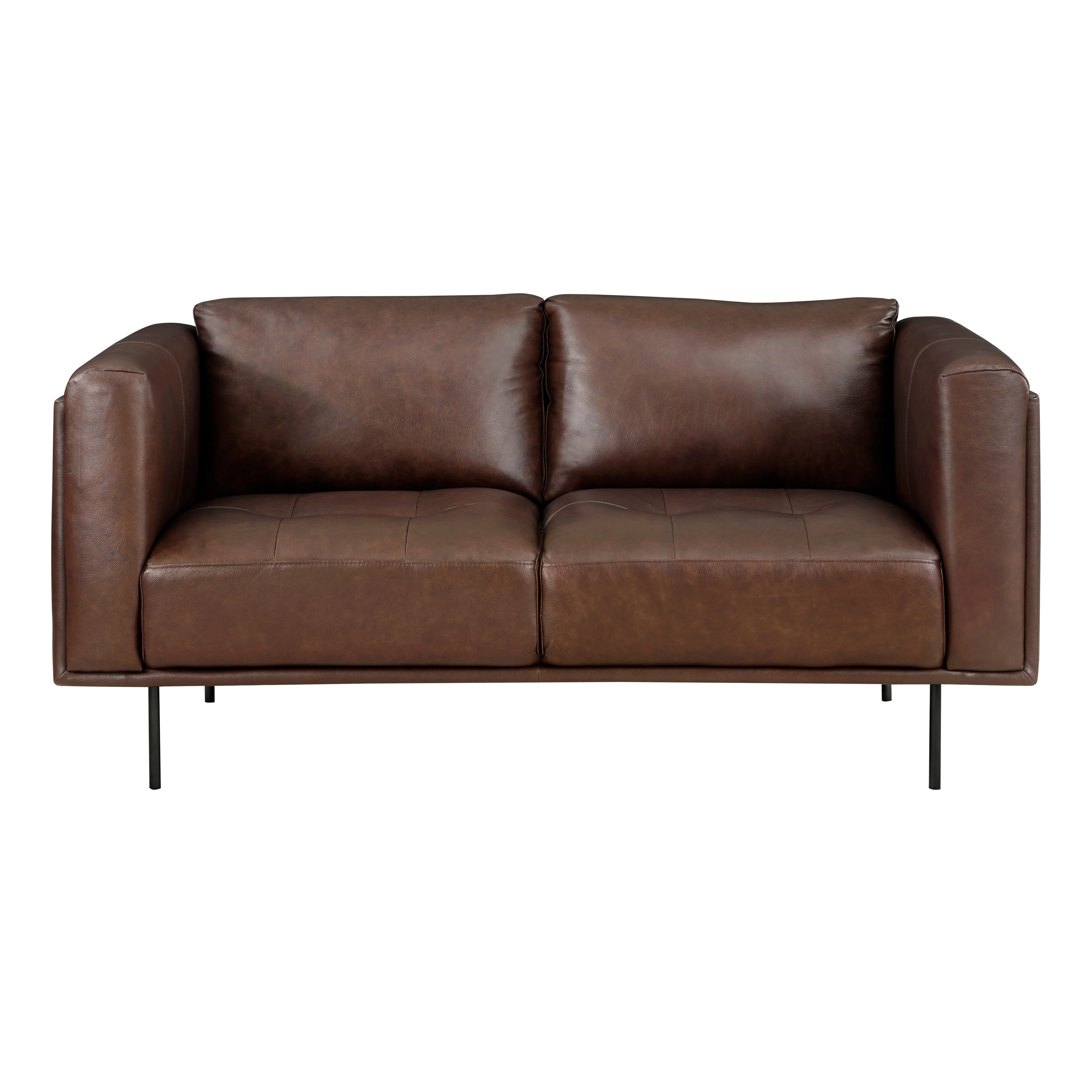 Modern Design Brown Genuine Leather Loveseat 1pc Luxurious Office Seating Living Room Furniture