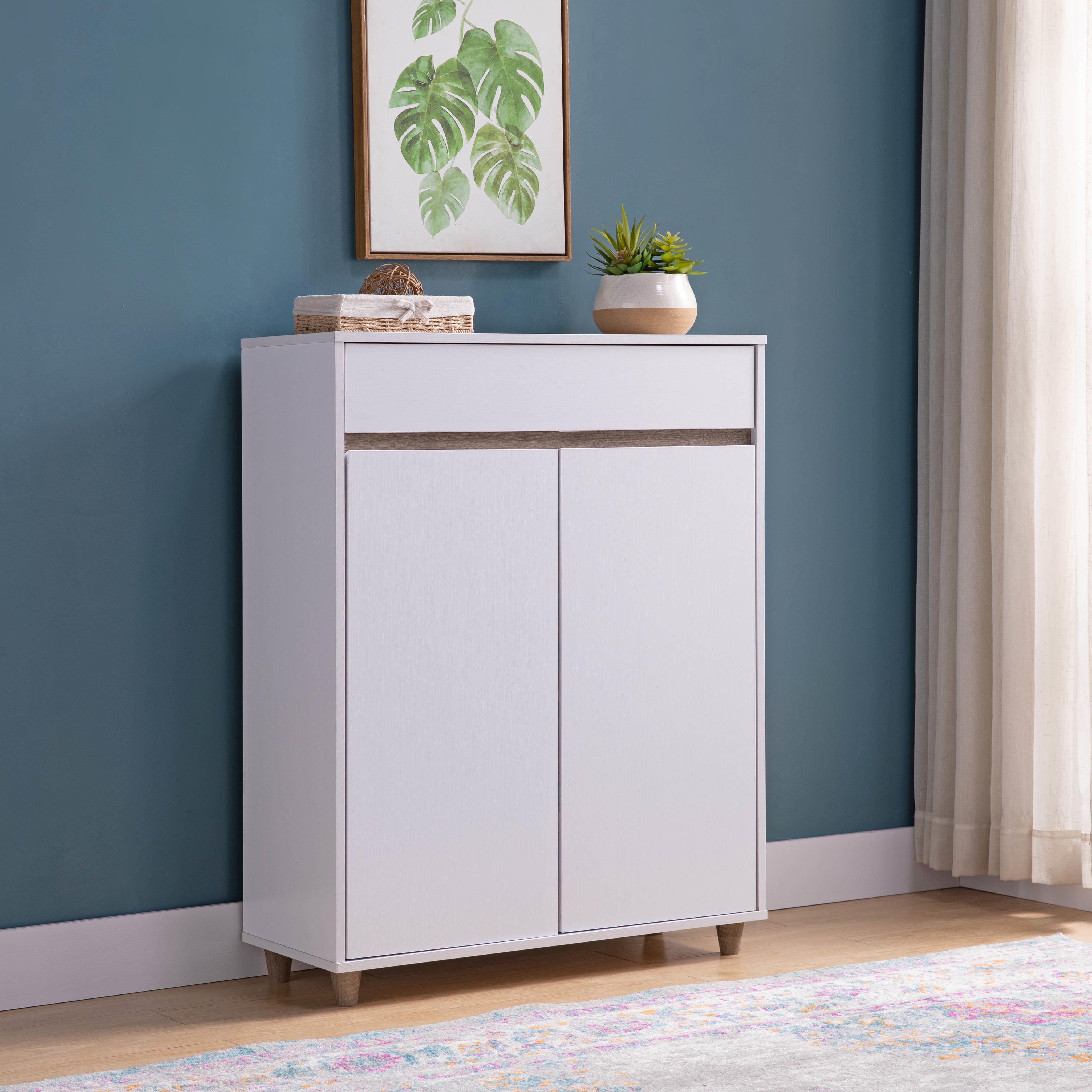 ID USA 223108 Shoe Cabinet White & Dark Taupe