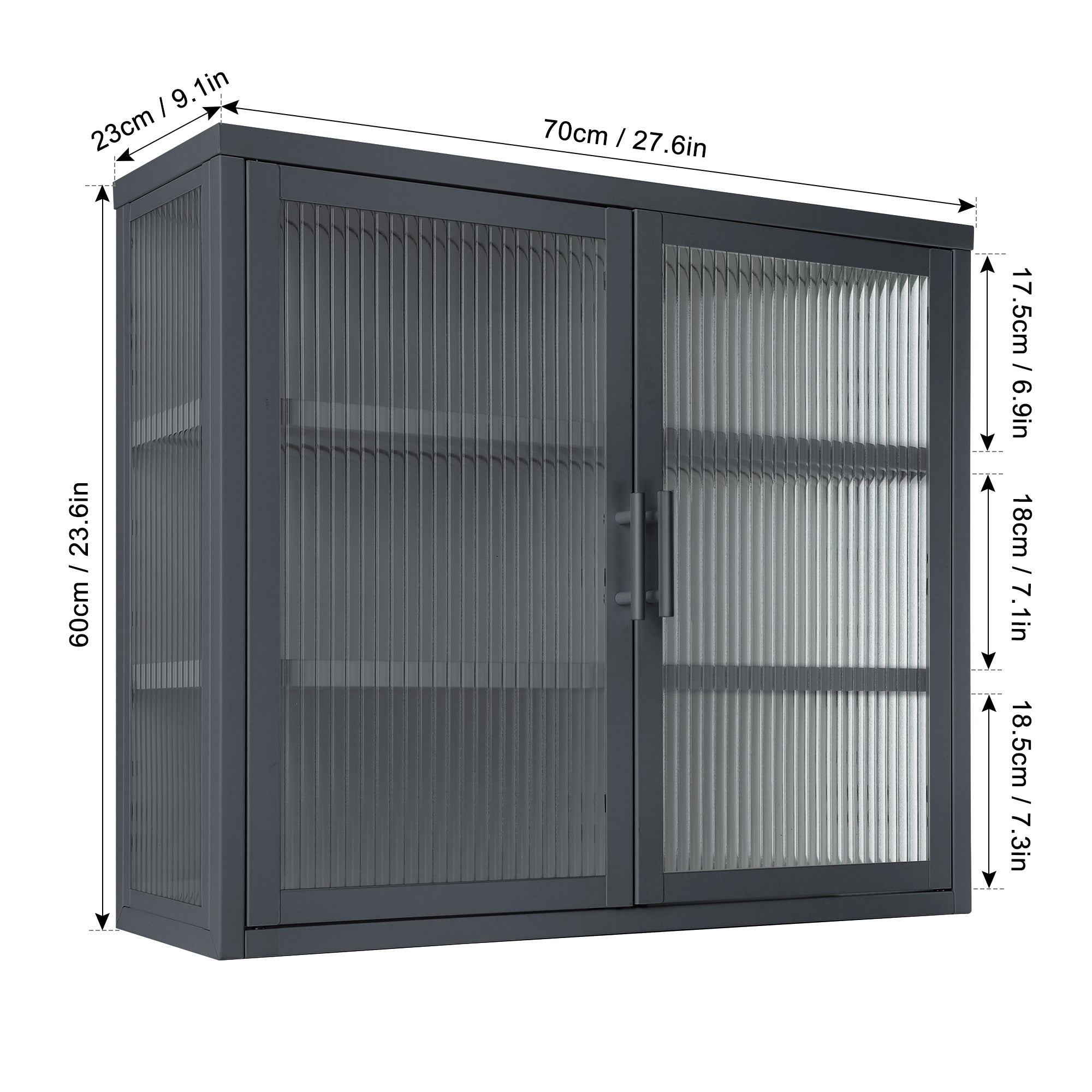 Retro Style Haze Double Glass Door Wall Cabinet With Detachable Shelves for Office, Dining Room,Living Room, Kitchen and Bathroom Grey Color