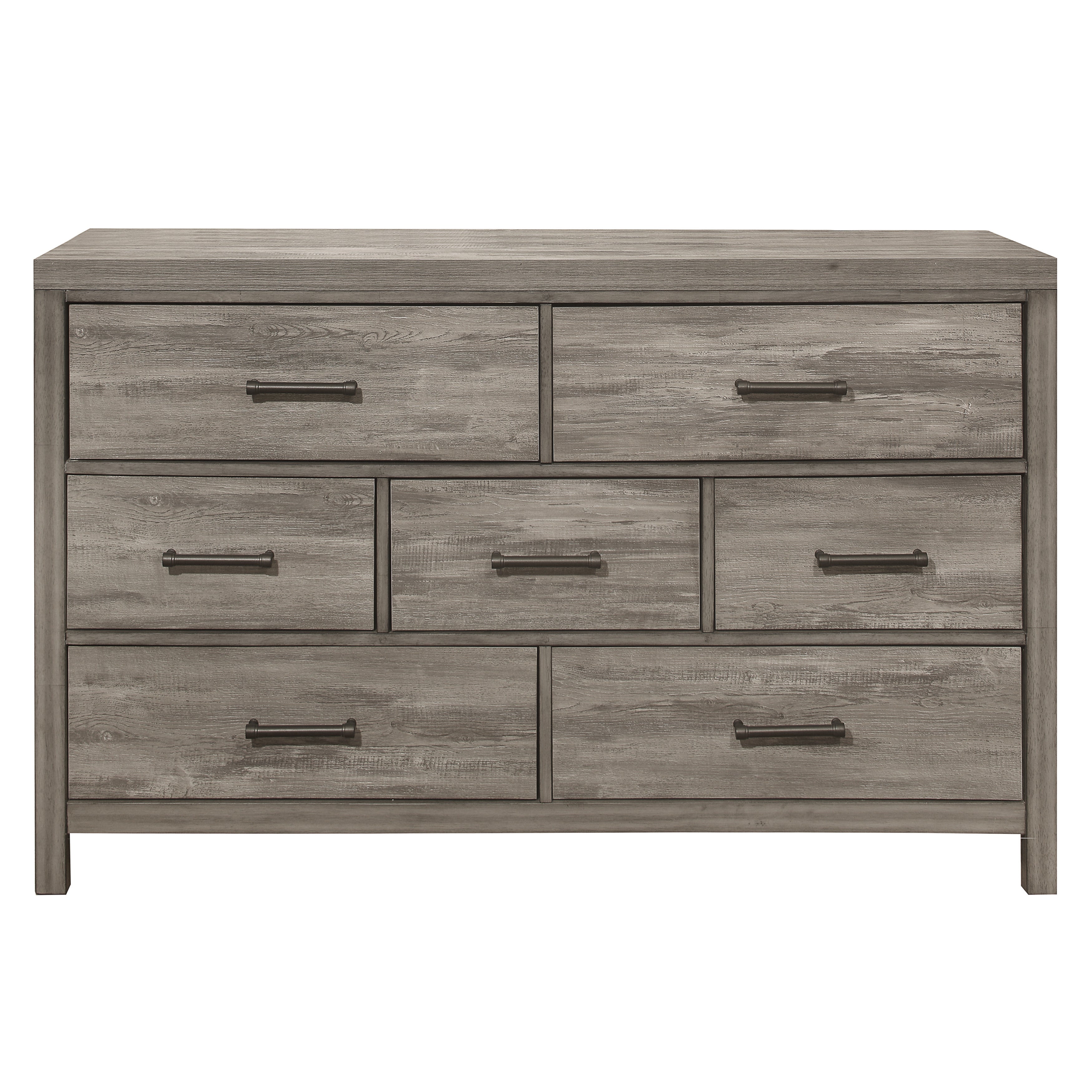 Rustic Style Bedroom Dresser of 7 Drawers Weathered Gray Finish Premium Melamine Laminate Wooden Furniture 1pc