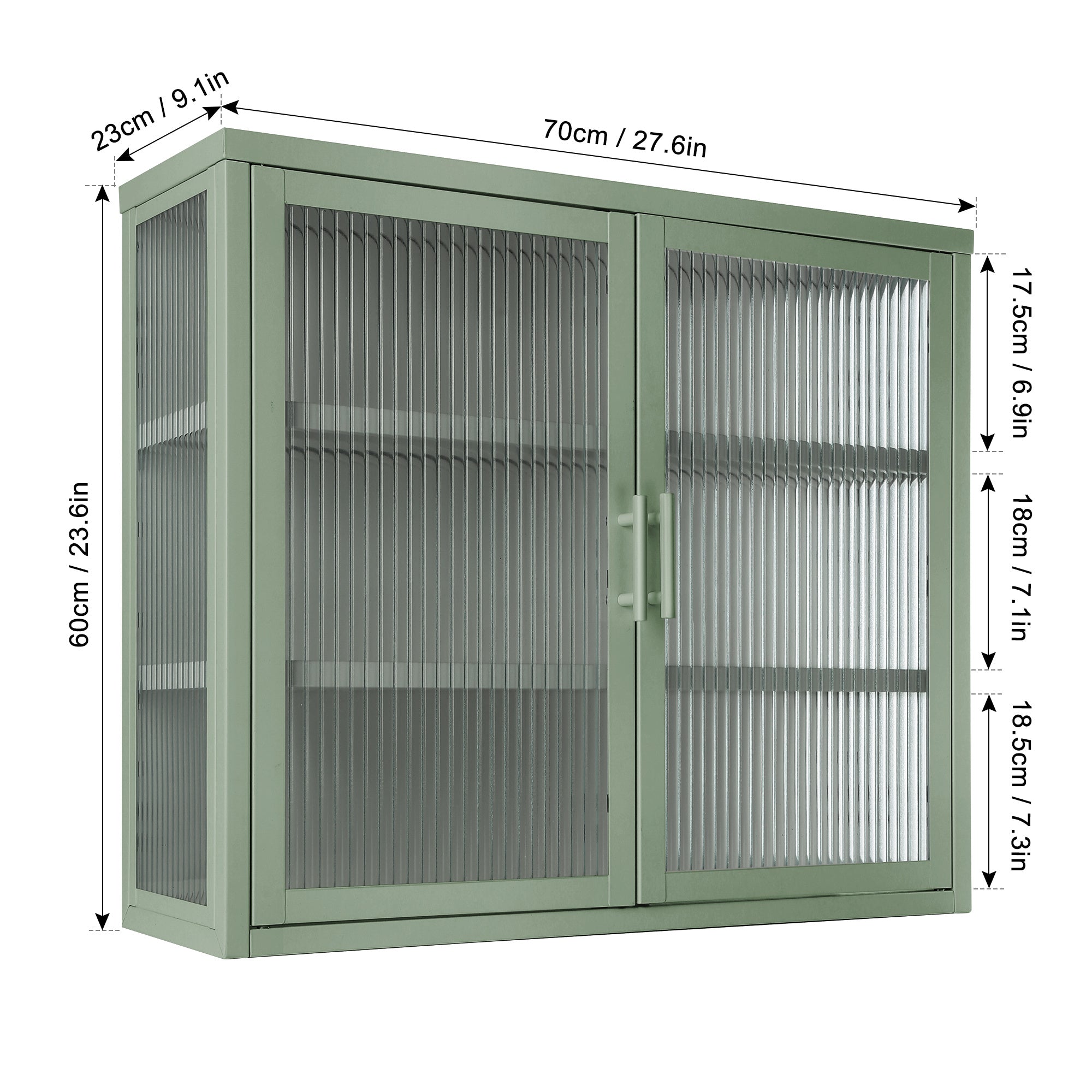 Retro Style Haze Double Glass Door Wall Cabinet With Detachable Shelves for Office, Dining Room,Living Room, Kitchen and Bathroom Mint Green