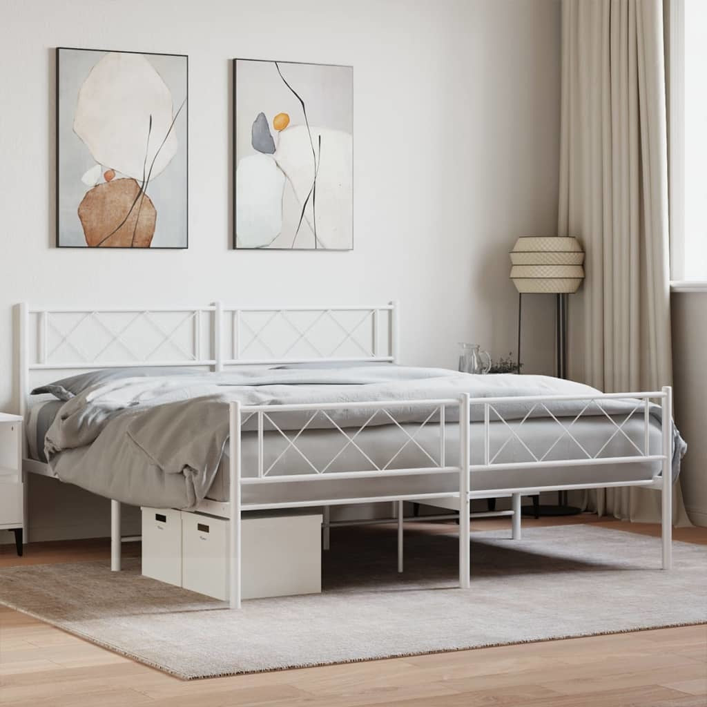 Metal Bed Frame with Headboard and Footboard White 53.1"x74.8"