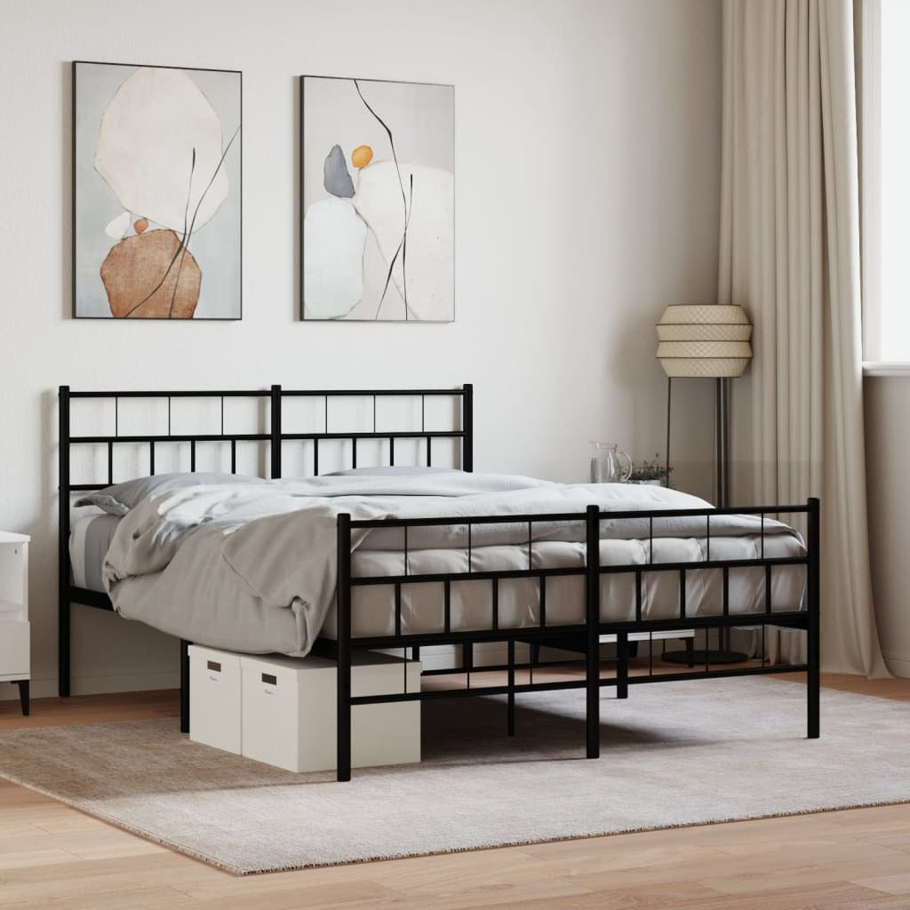 Metal Bed Frame with Headboard and Footboard Black 53.1"x74.8"