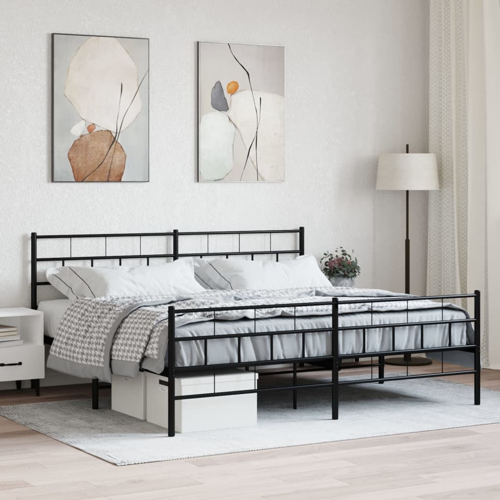 Metal Bed Frame with Headboard and Footboard Black 72"x83.9"