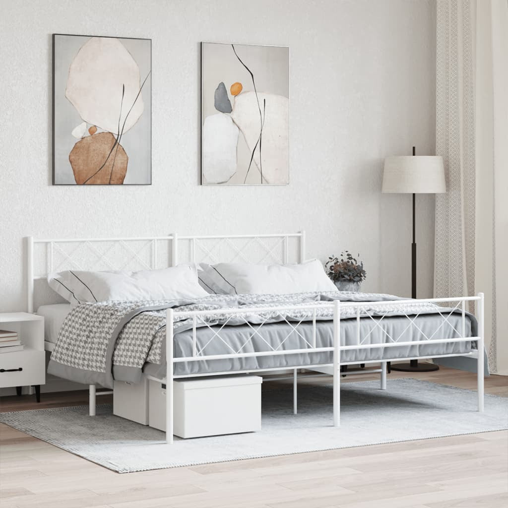 Metal Bed Frame with Headboard and Footboard White 72"x83.9"