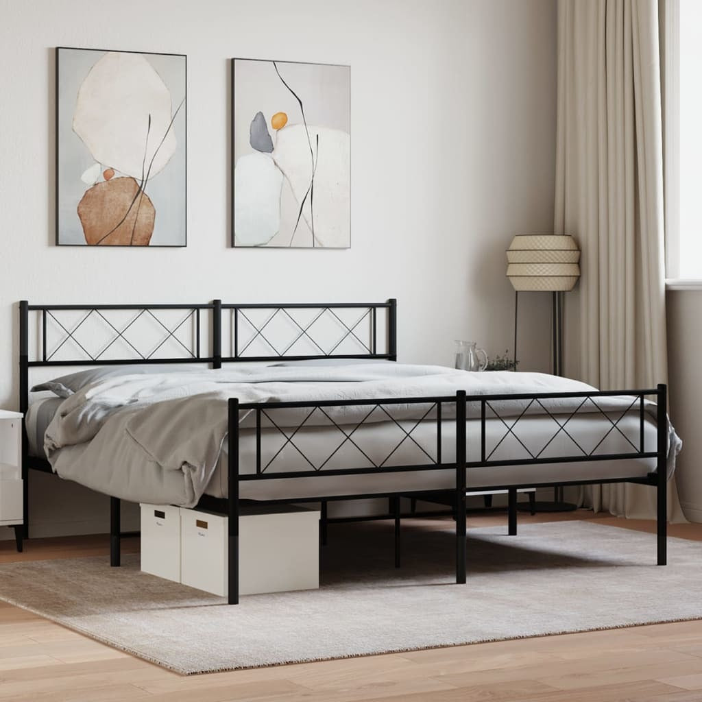 Metal Bed Frame with Headboard and Footboard Black 59.1"x78.7"