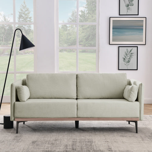 Modern Sofa 3-Seat Couch with Stainless Steel Trim and Metal Legs for Living Room