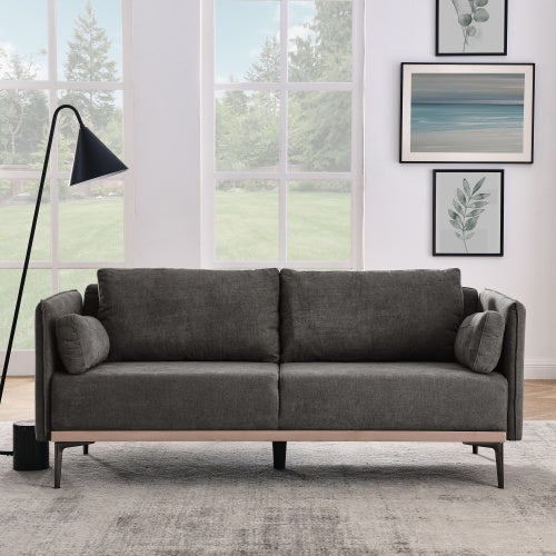 Modern Sofa 3-Seat Couch with Stainless Steel Trim and Metal Legs for Living Room