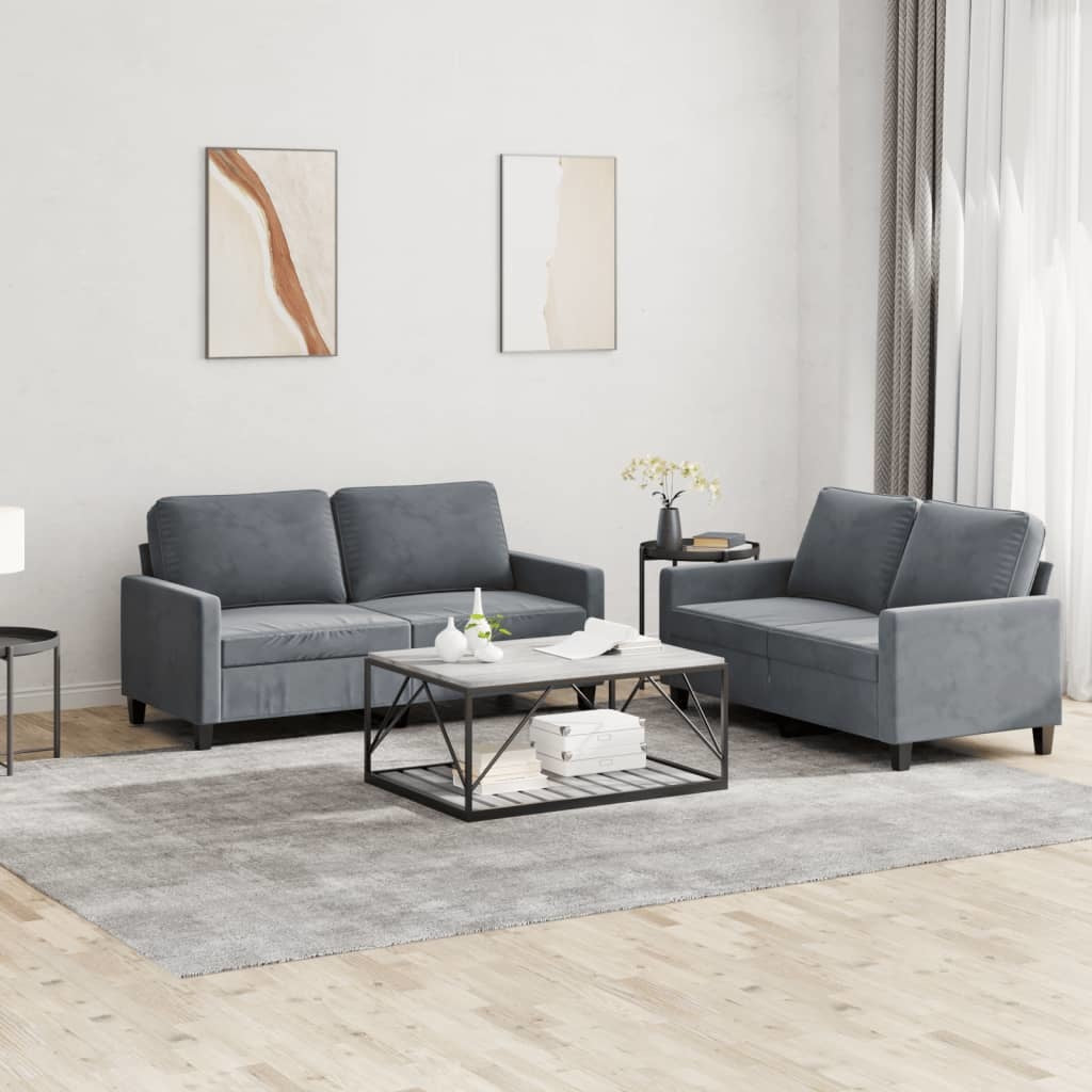 2 Piece Sofa Set with Cushions Dark Gray Velvet