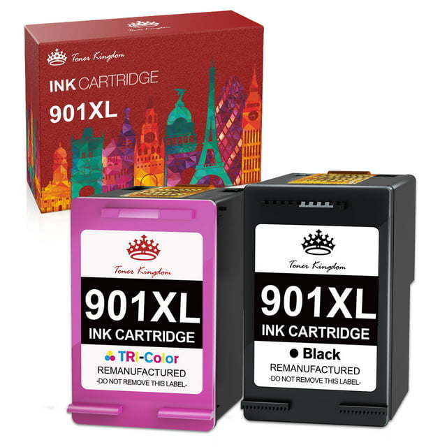 Tonerkingdom Inks-2PK Replacement for HP 901XL Ink 901 Ink Cartridge Set: 1 Black & 1 Color For use in HP: G510a, G510g, G510n, J4524, J4540, J4550, J4580, J4624, J4660, J4680