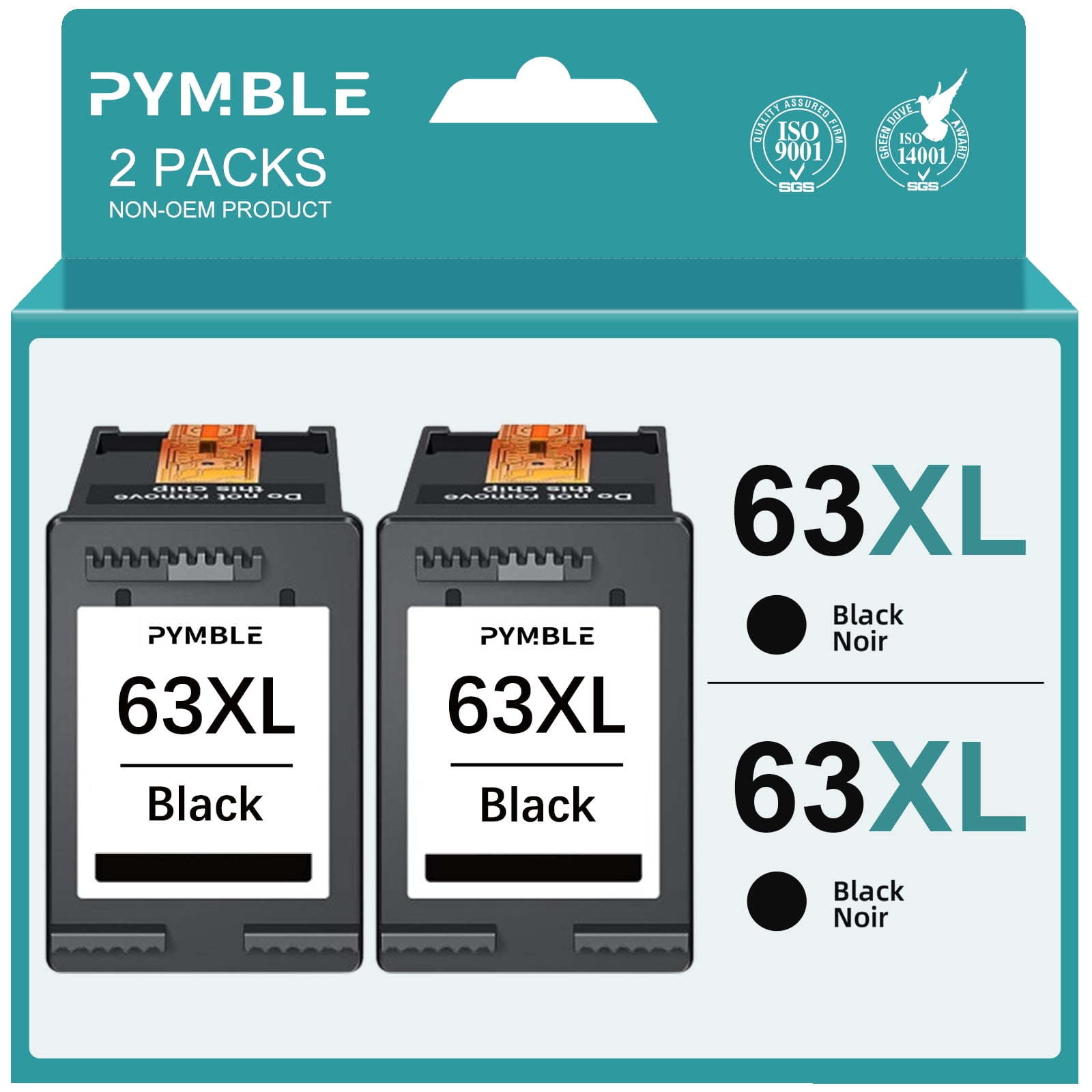 63 Ink Cartridges for HP 63XL Black Ink Cartridges Printer Ink HP 63 work with HP Officejet 3830 4650 5255 5200 5258 Envy 4520 4655 4512 Ink Printer (2 Black)