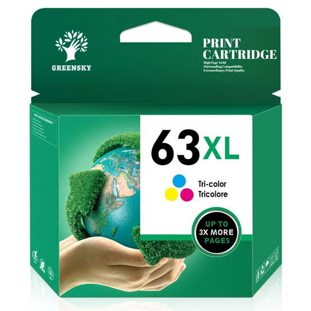 Greensky 63XL Color Ink Cartridge Replacement for HP Ink 63 Color to Use with OfficeJet 3830 5255 5258 Envy 4520 4512 4513 4516 DeskJet 1112 1110 3630, 1 Pack