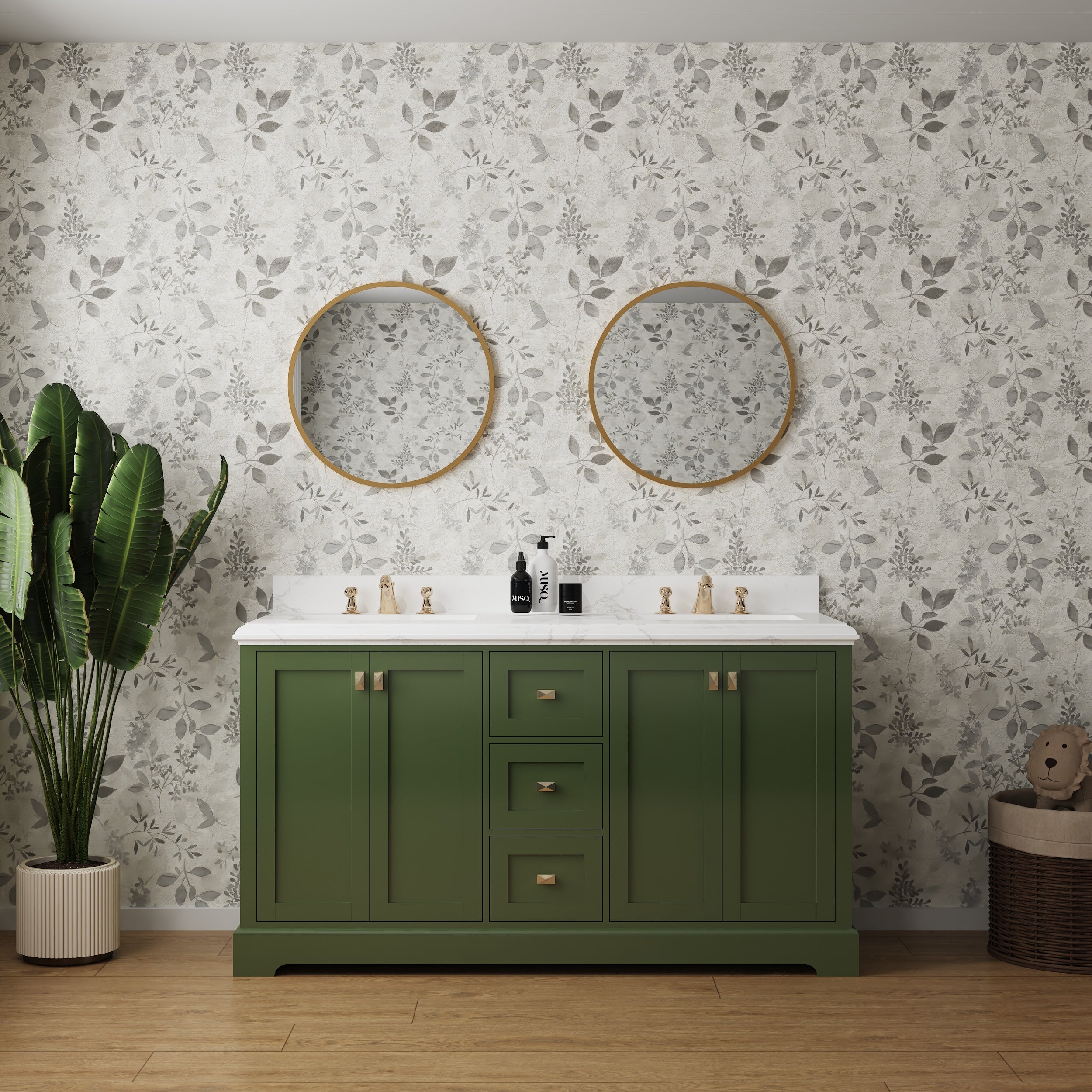 Vanity Sink Combo featuring a Marble Countertop, Bathroom Sink Cabinet, and Home Decor Bathroom Vanities - Fully Assembled Green 60-inch Vanity with Sink 23V02-60VG