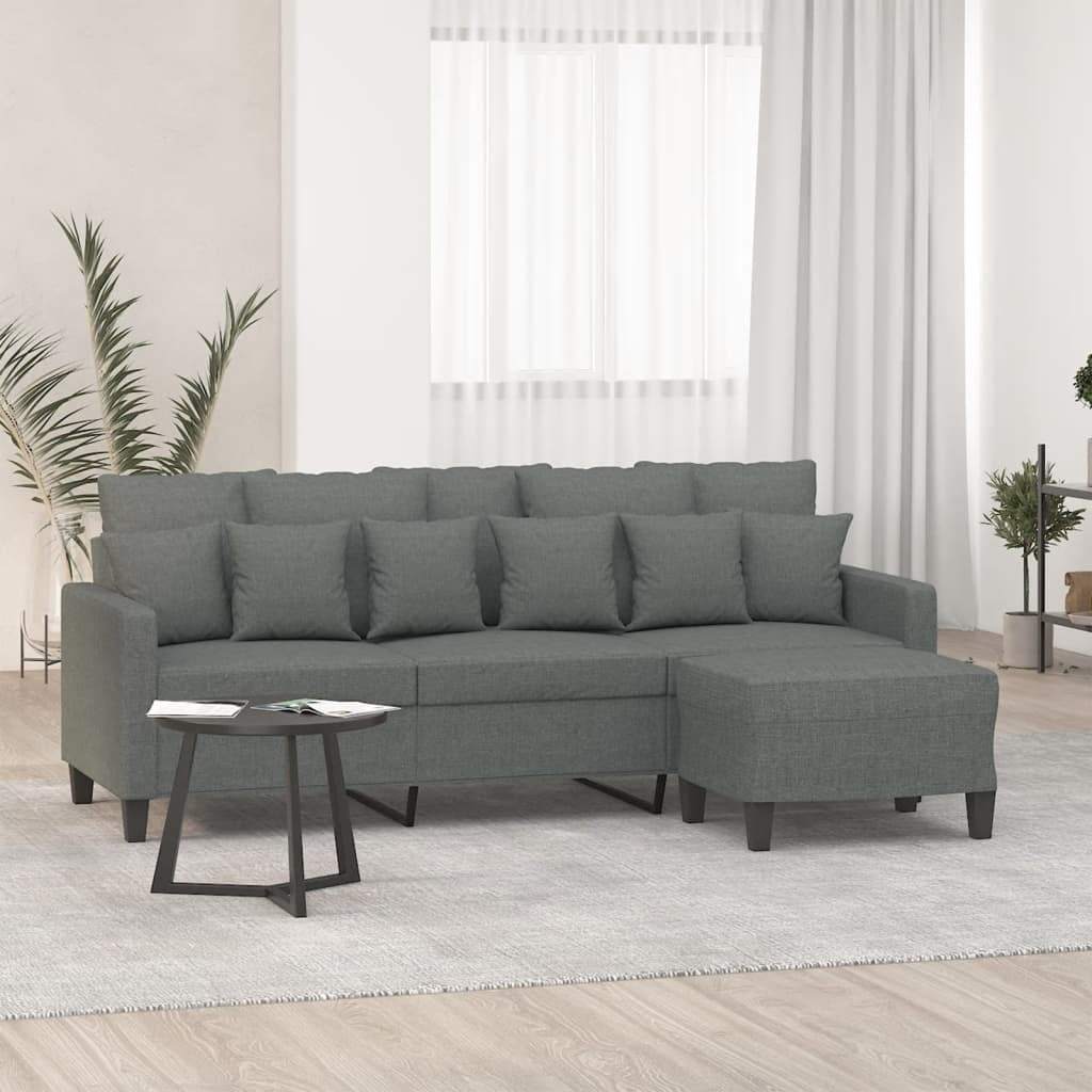 3-Seater Sofa with Footstool Dark Gray 70.9" Fabric