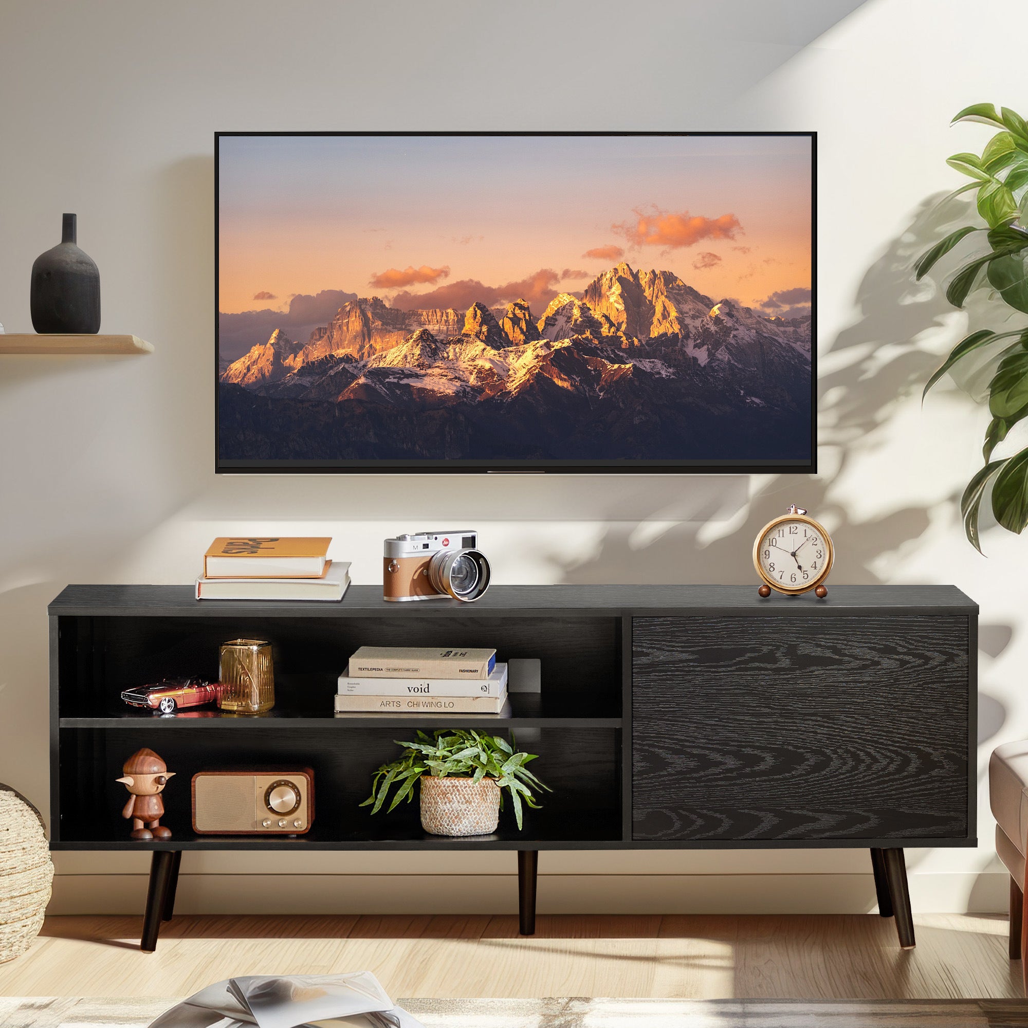 TV Stand for Living Room with Storage for TV up to 70 inch,Black TV Console Table with Cable Management Adapted to Media Cable Box, Entertainment Center & TV Stand for Bedroom