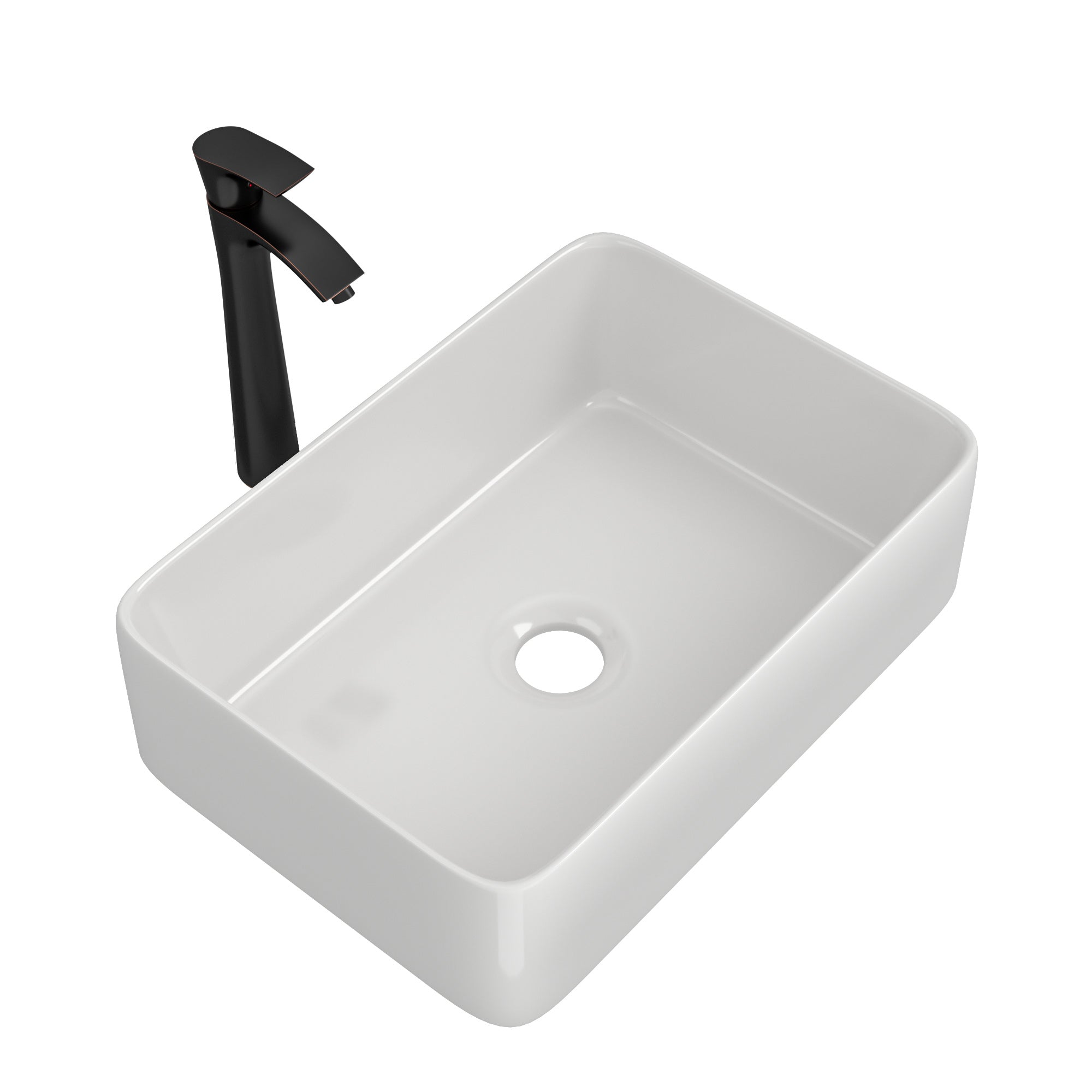 19"x15" Rectangle Bathroom Sink and Faucet Combo Modern Above White Porcelain Ceramic Vessel Vanity Sink Art Basin& Oil Rubber Bronze Single Lever Faucet Combo