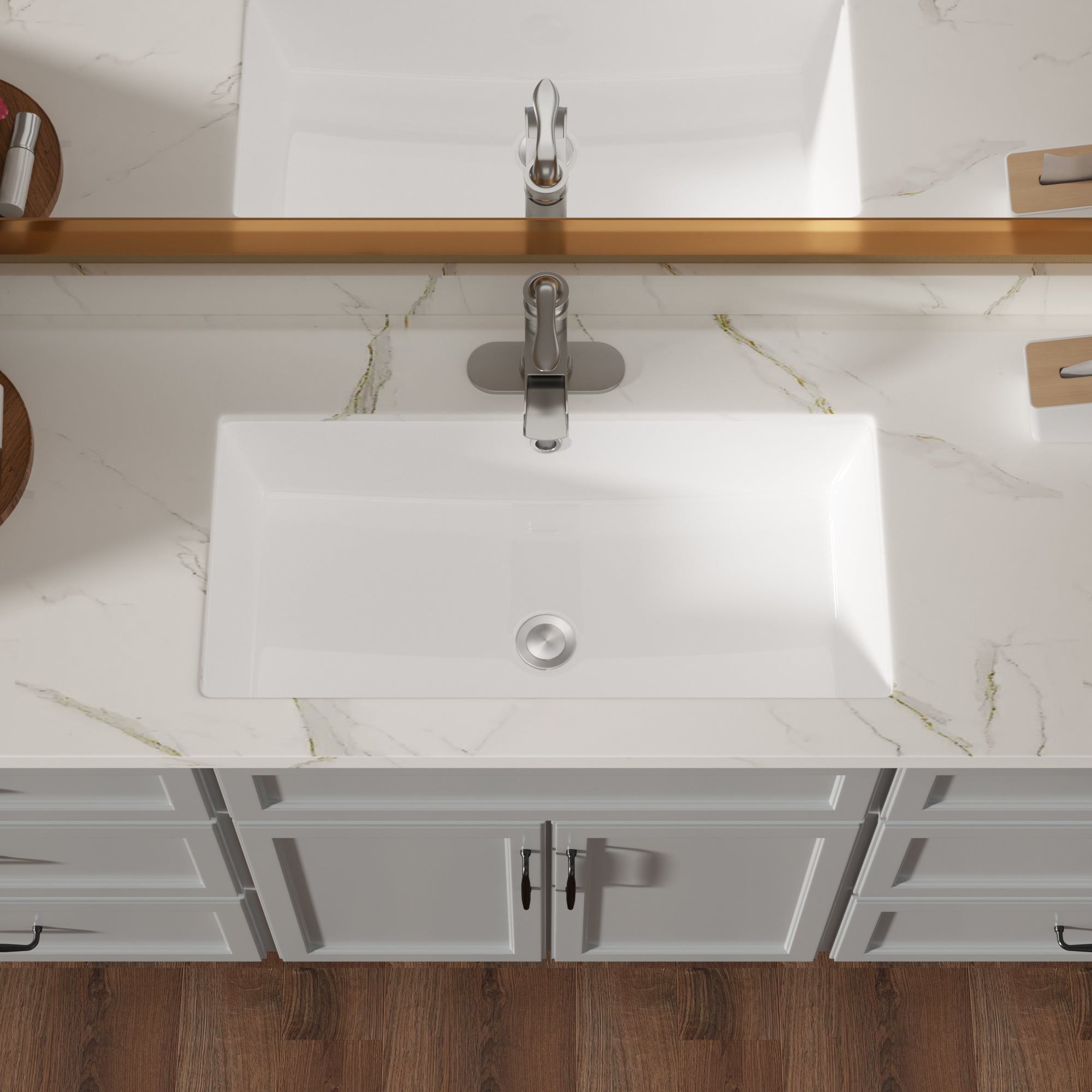 28"x14" White Ceramic Rectangular Undermount Bathroom Sink with Overflow