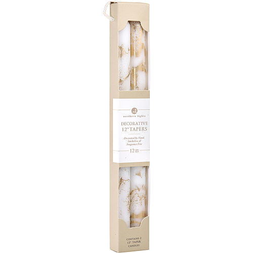 PURE WHITE WITH GOLD by Northern Lights 12" DECORATIVE TAPERS (2 PACK)