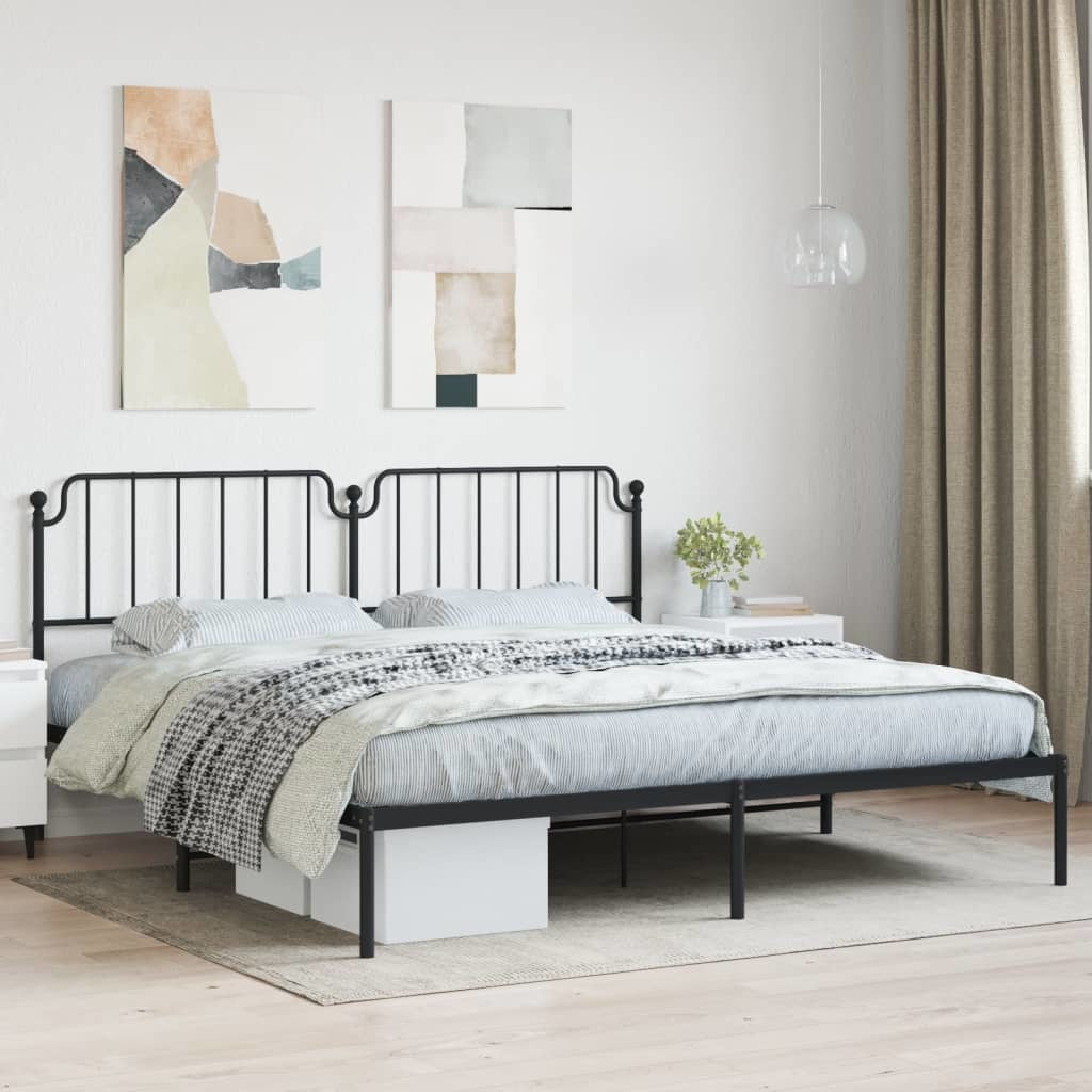 Metal Bed Frame with Headboard Black 76"x79.9"