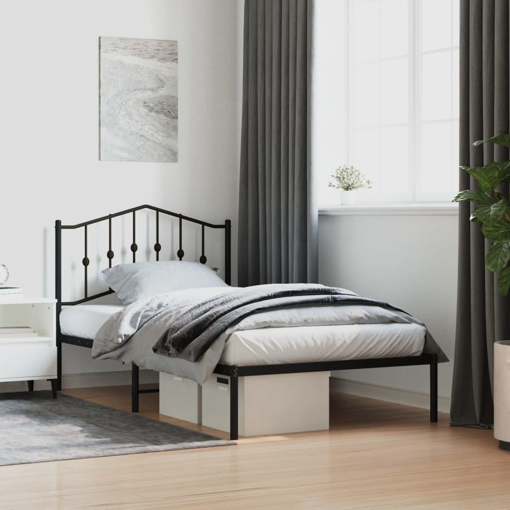 Metal Bed Frame with Headboard Black 39.4"x74.8"