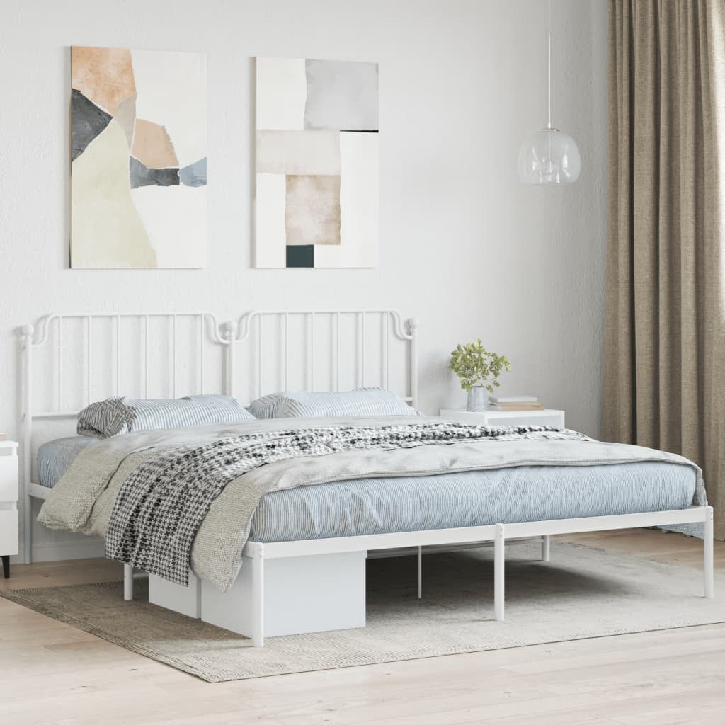 Metal Bed Frame with Headboard White 72"x83.9"