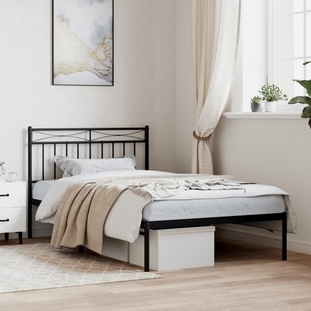 Metal Bed Frame with Headboard Black 39.4"x78.7"