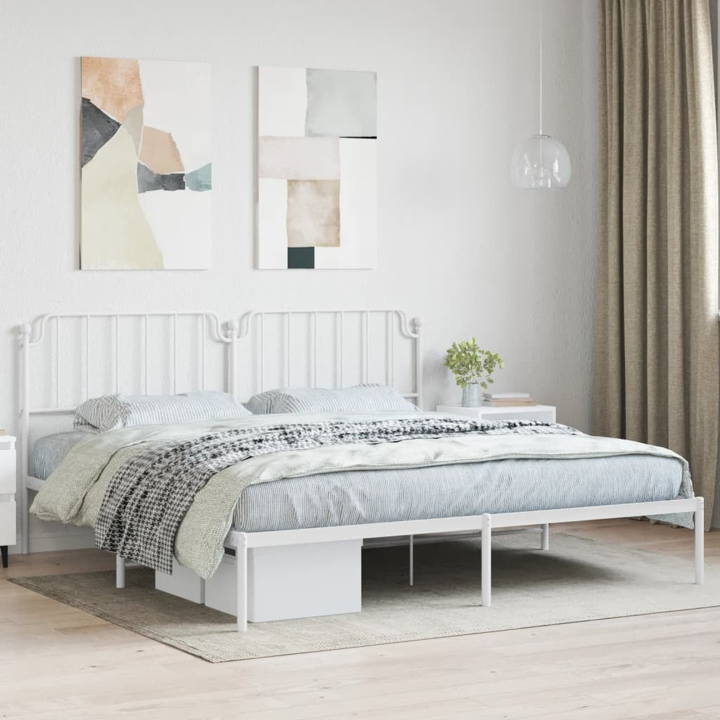 Metal Bed Frame with Headboard White 76"x79.9"