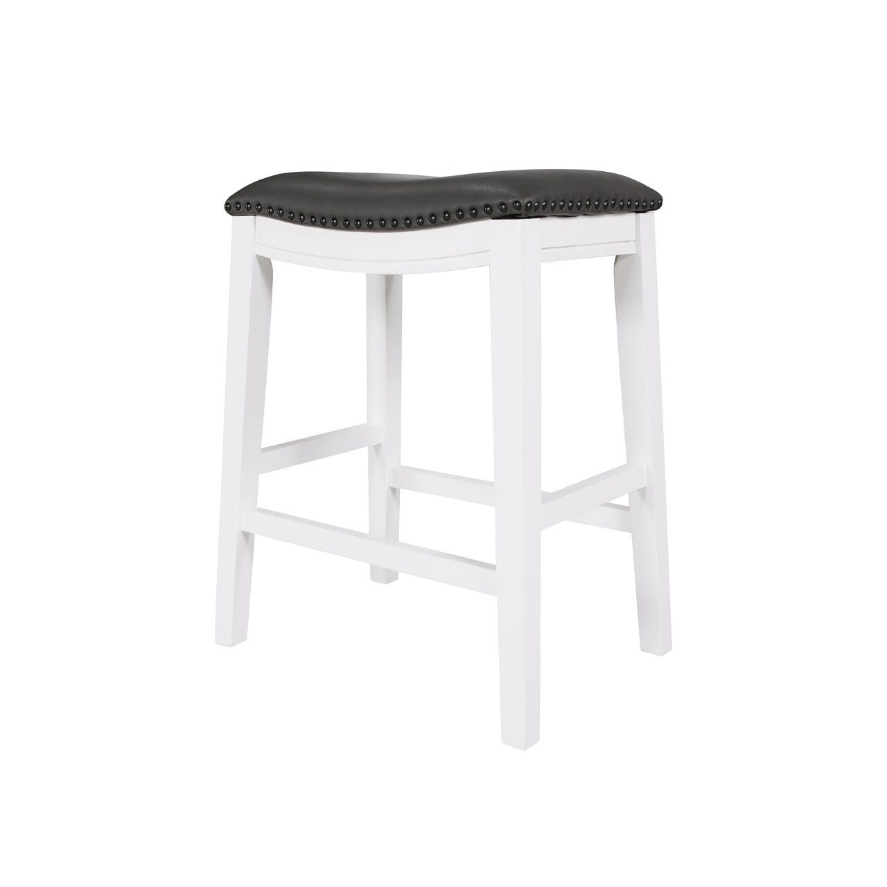 Saddle Stool -25" Counter Stool, White/Dark Gray PU, Set of 2