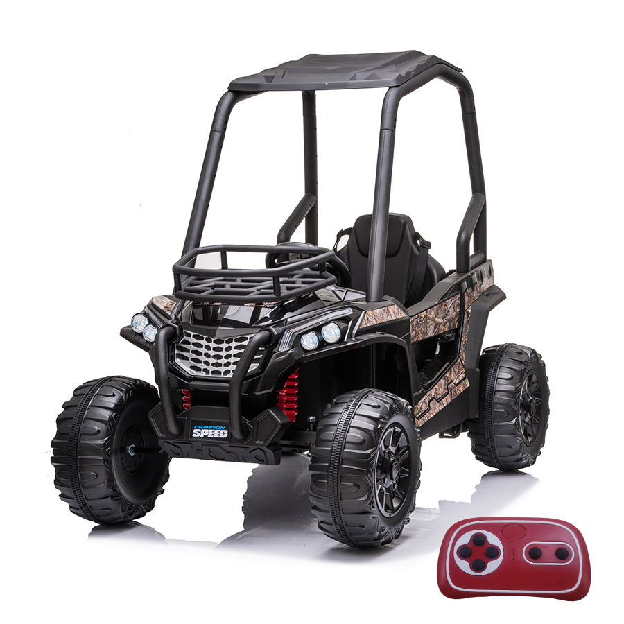 24V Electric Kid Ride On Car with Remote Control, JS370 UTV Ride on Cars for Kids, Battery Powered Kids Ride-on Car Black, 4 Wheels Motorized Vehicles