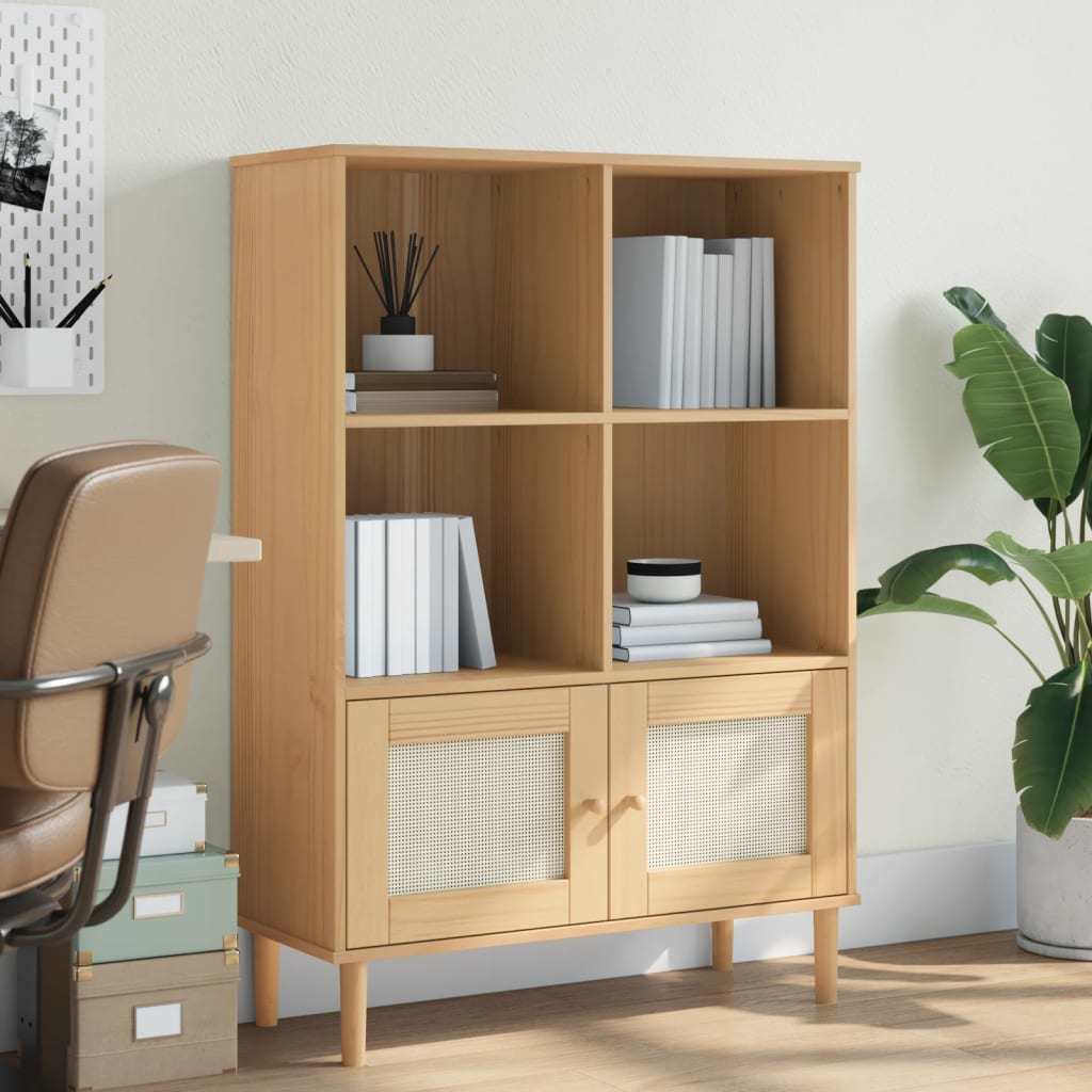 Bookcase SENJA Rattan Look Brown 35.4"x13.8"x51.2" Solid Wood Pine