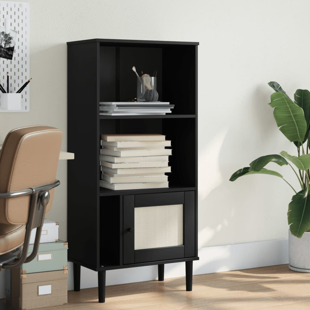 Bookcase SENJA Rattan Look Black 23.6"x13.8"x51.2" Solid Wood Pine